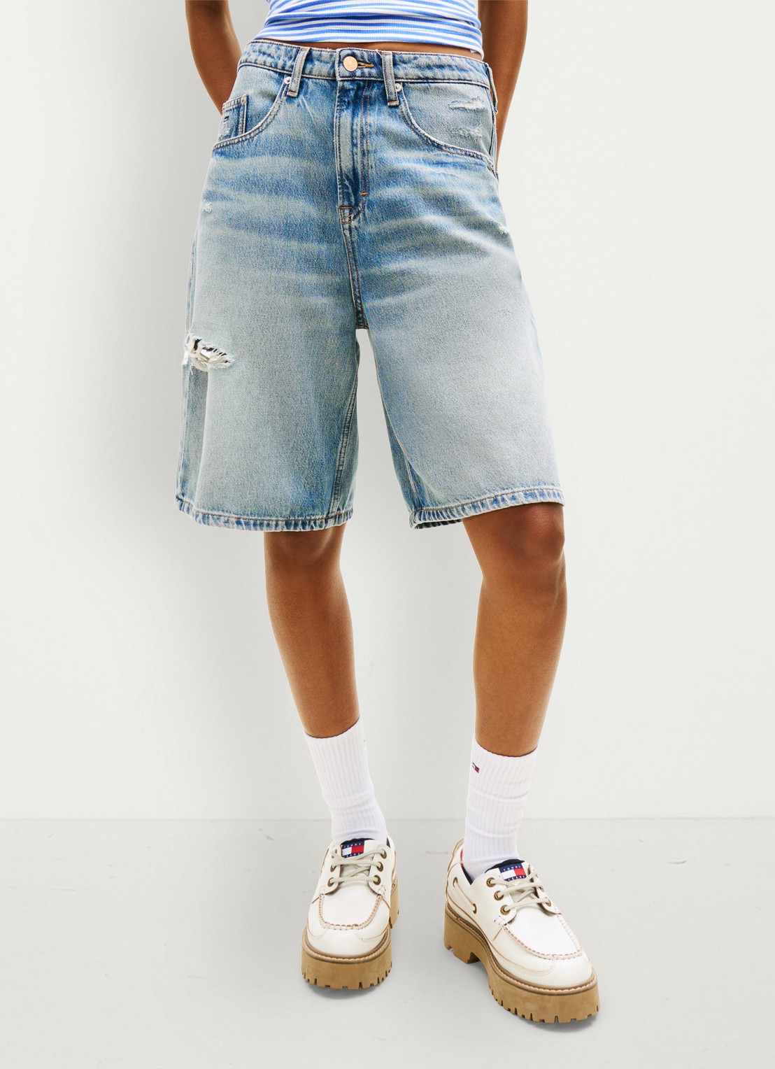 Tommy Hilfiger Korte broek van denim - detail 4 donkerblauw