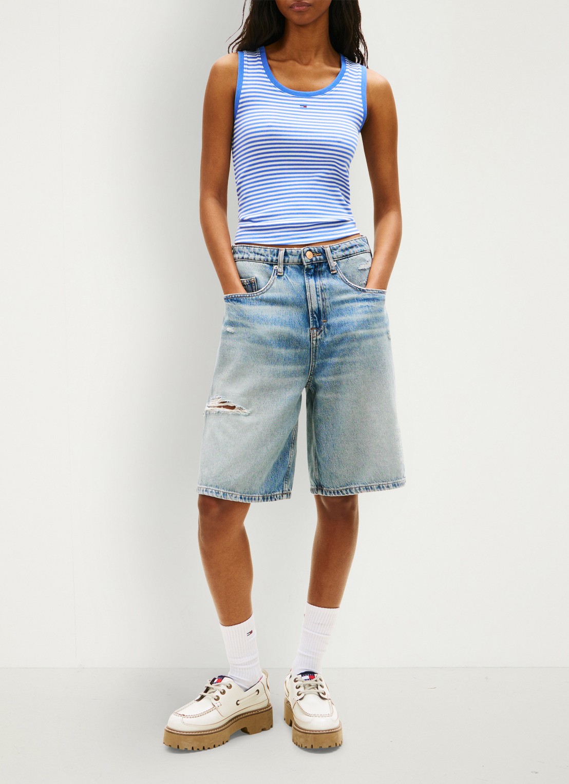 Tommy Hilfiger Korte broek van denim - voorkant 3 donkerblauw
