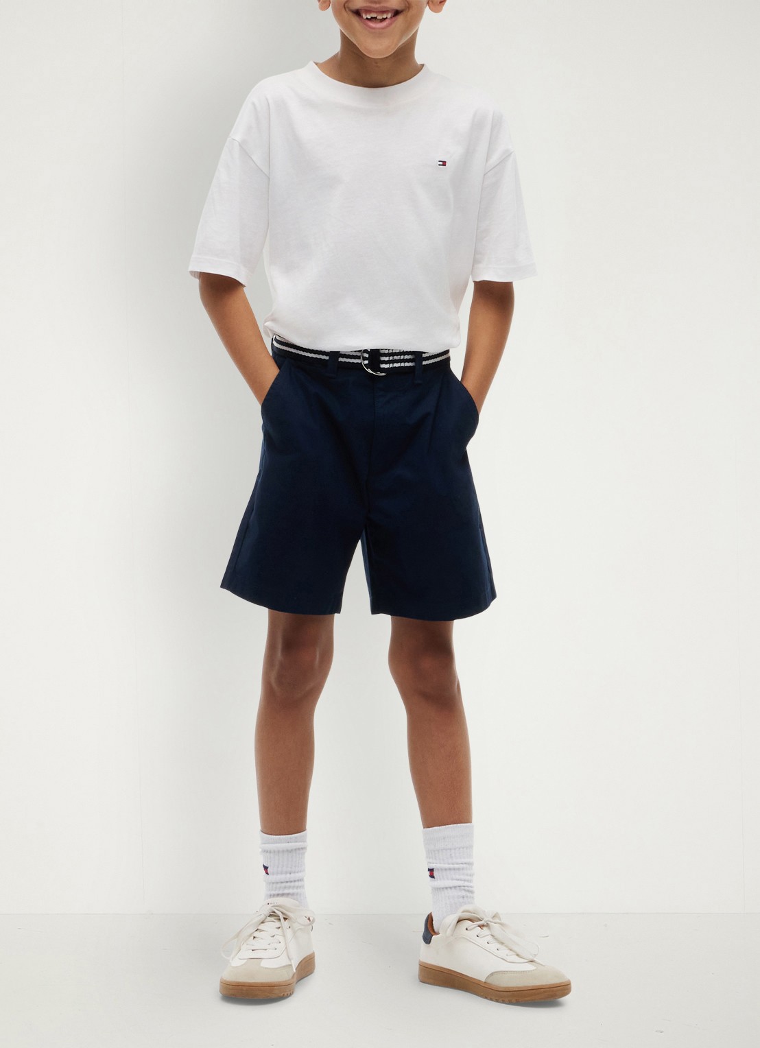 Tommy Hilfiger Korte chino in katoenblend - voorkant dark night navy-c1g