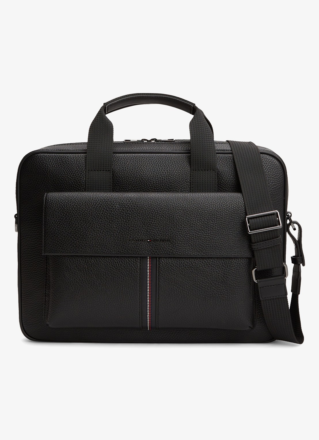 Tommy Hilfiger Laptoptas met logo en afneembare schouderriem - voorkant zwart