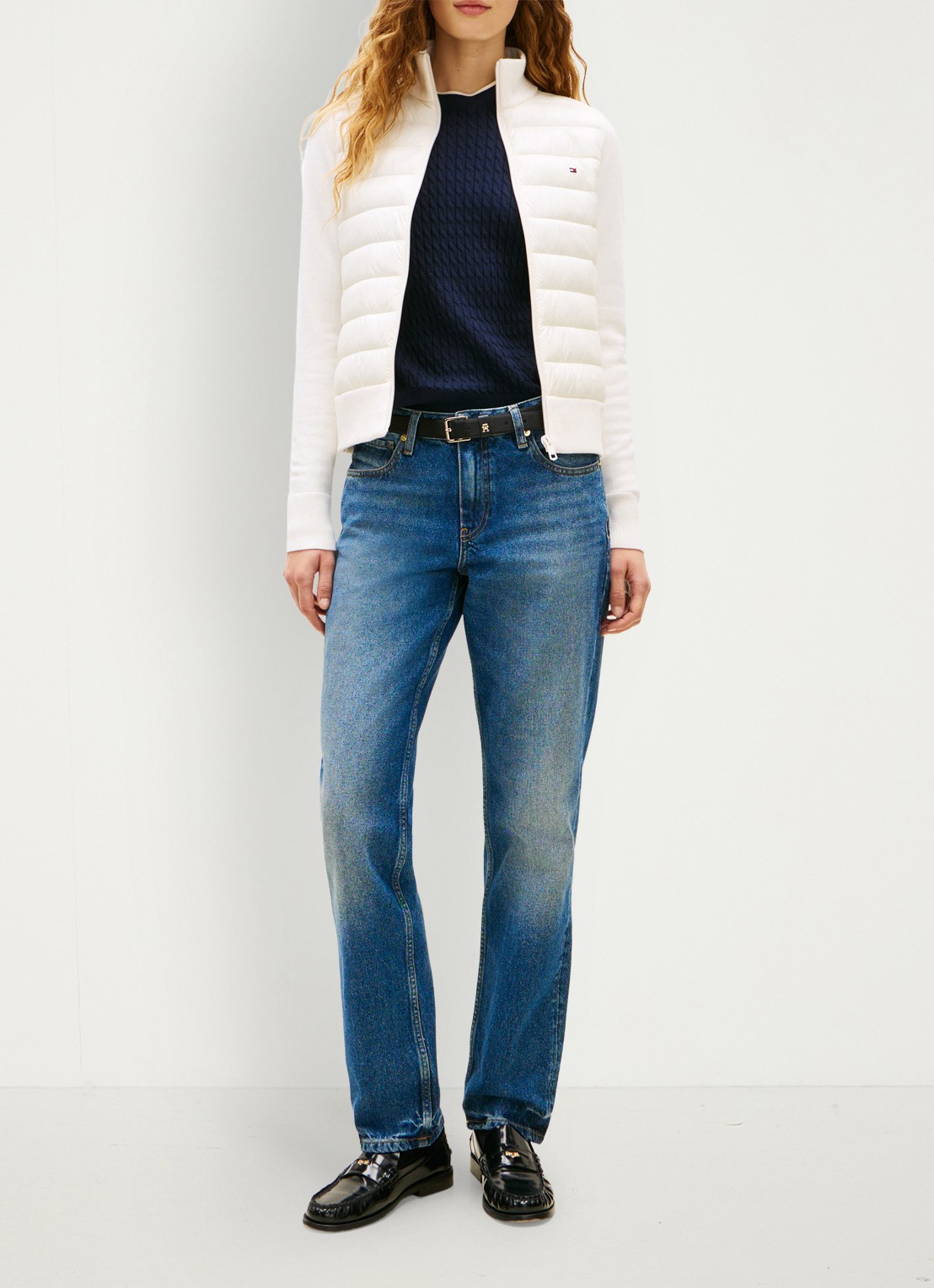 Tommy Hilfiger Lightweight gewatteerde jack met logo - voorkant 3 ivoor