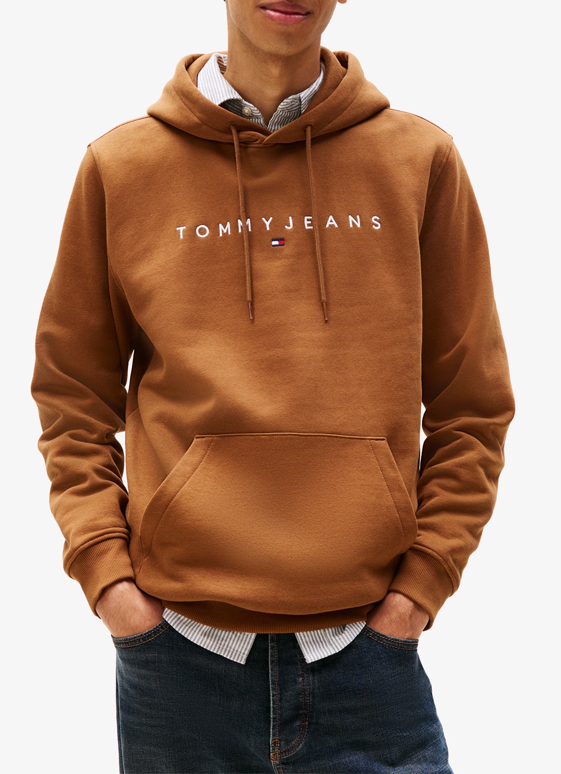 Tommy Hilfiger Linear Logo Embroidery Kangaroo Pocket Hoody - detail 4 bruin