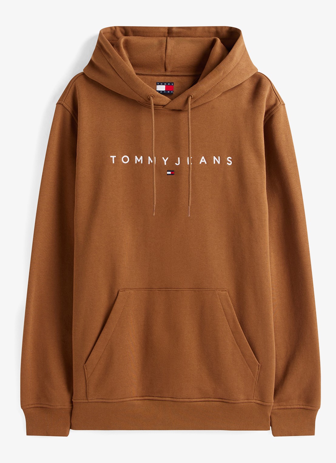 Tommy Hilfiger Linear Logo Embroidery Kangaroo Pocket Hoody - voorkant bruin