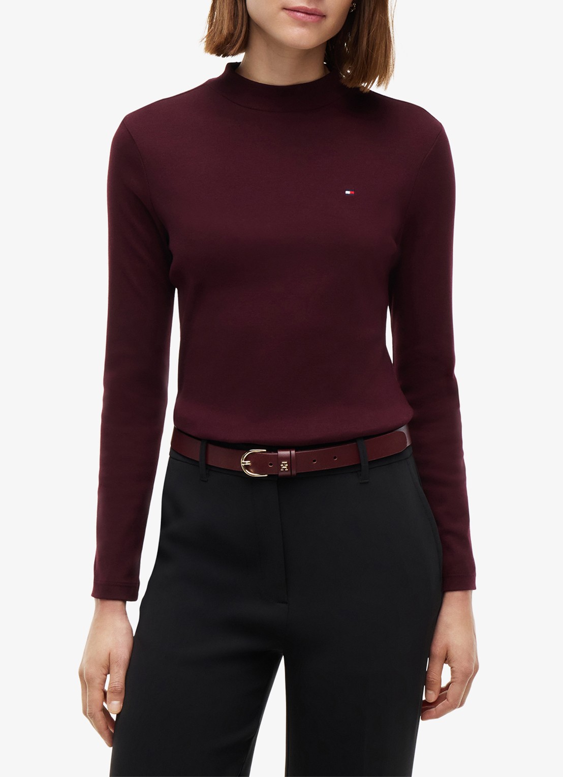 Tommy Hilfiger Longsleeve met col - detail bordeauxrood