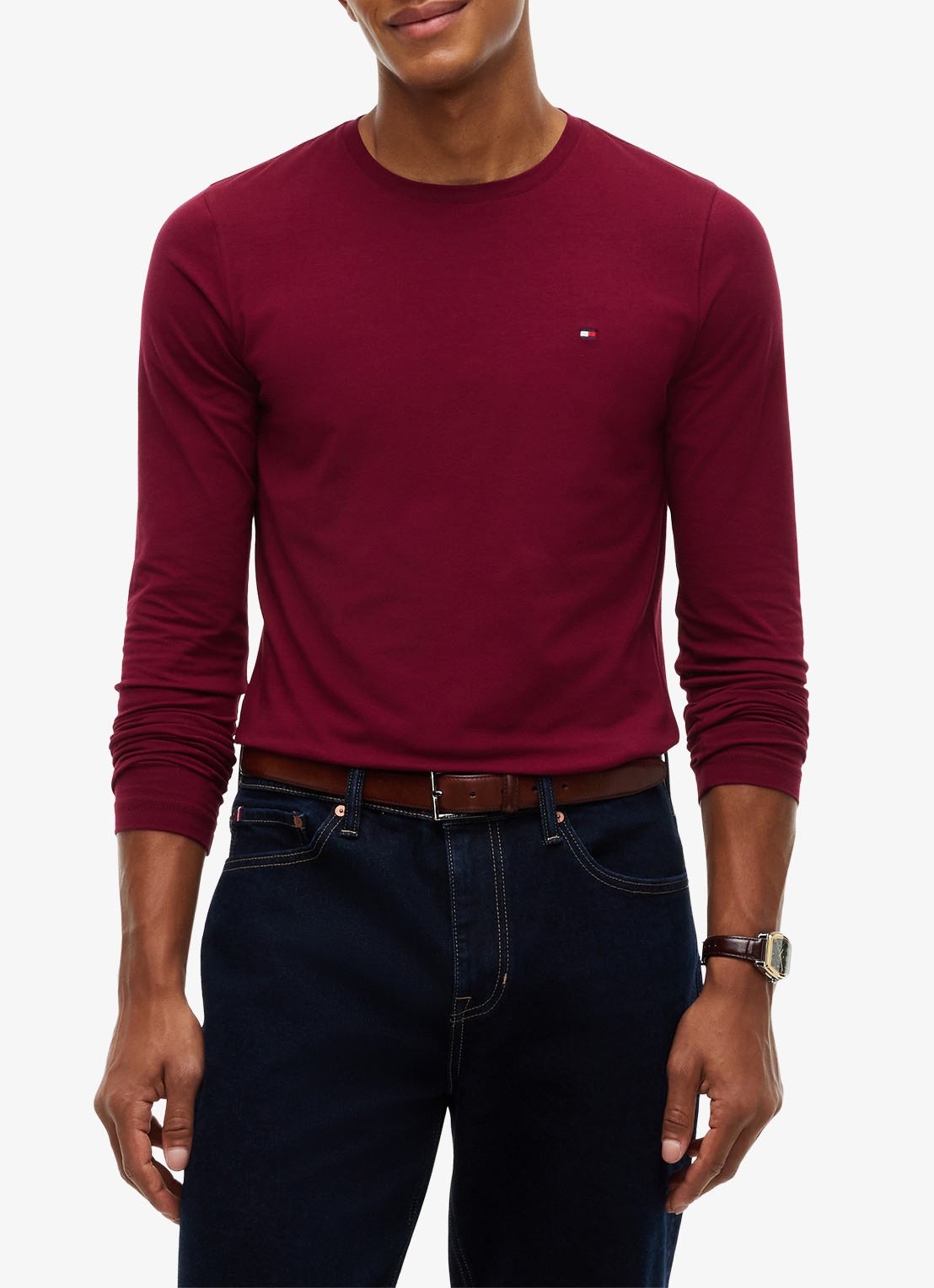 Tommy Hilfiger Longsleeve met logo - detail bordeauxrood