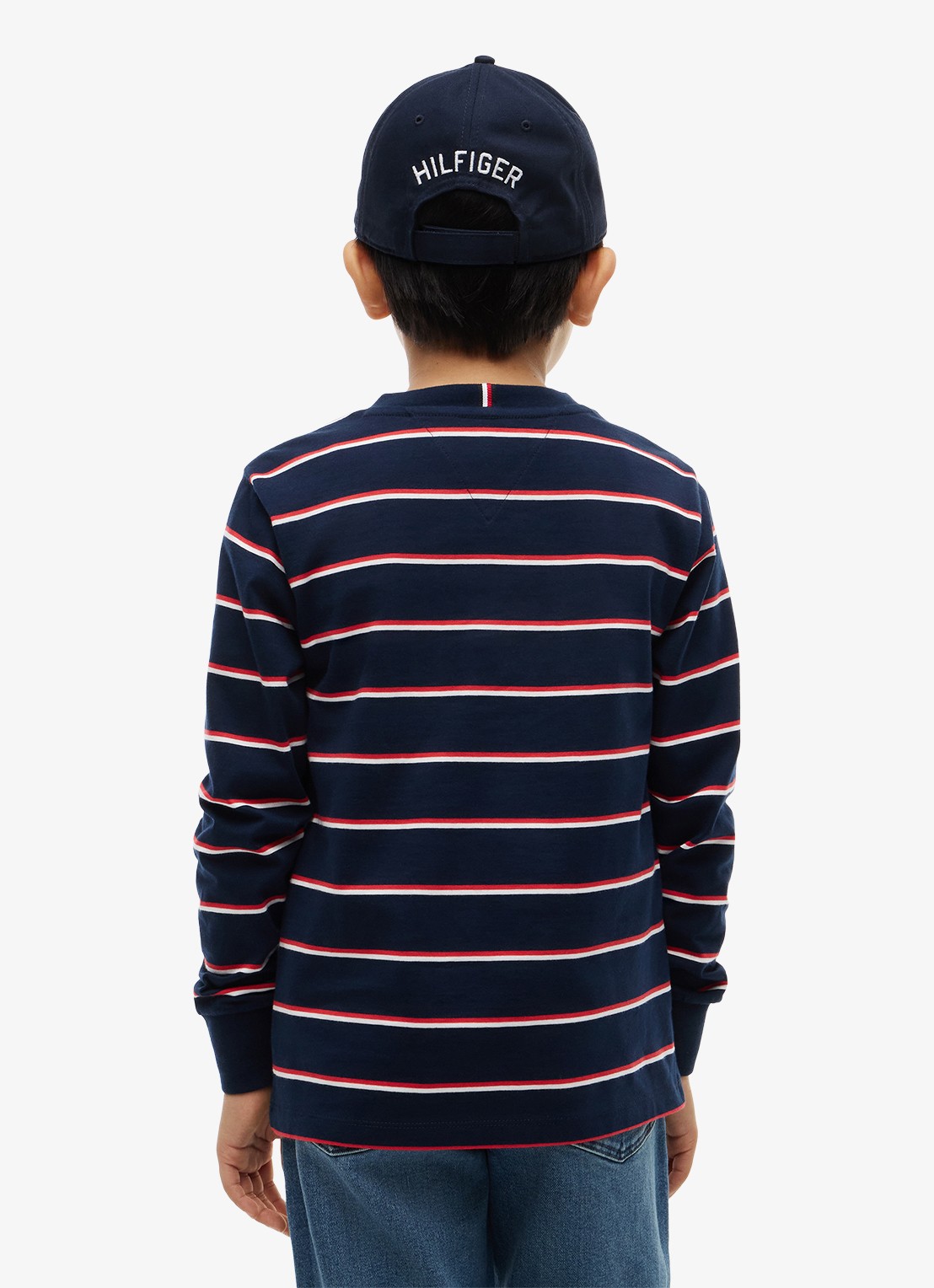 Tommy Hilfiger Longsleeve met streepdessin en logo  - achterkant 4 donkerblauw