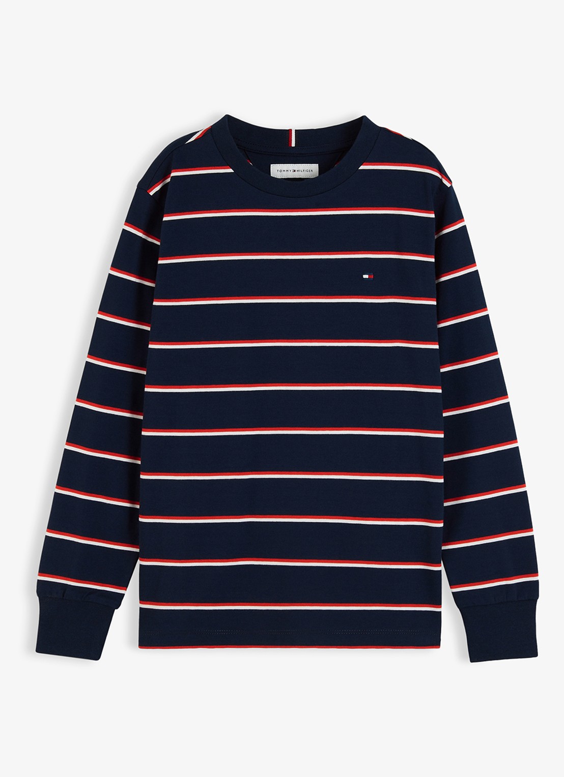 Tommy Hilfiger Longsleeve met streepdessin en logo  - voorkant donkerblauw