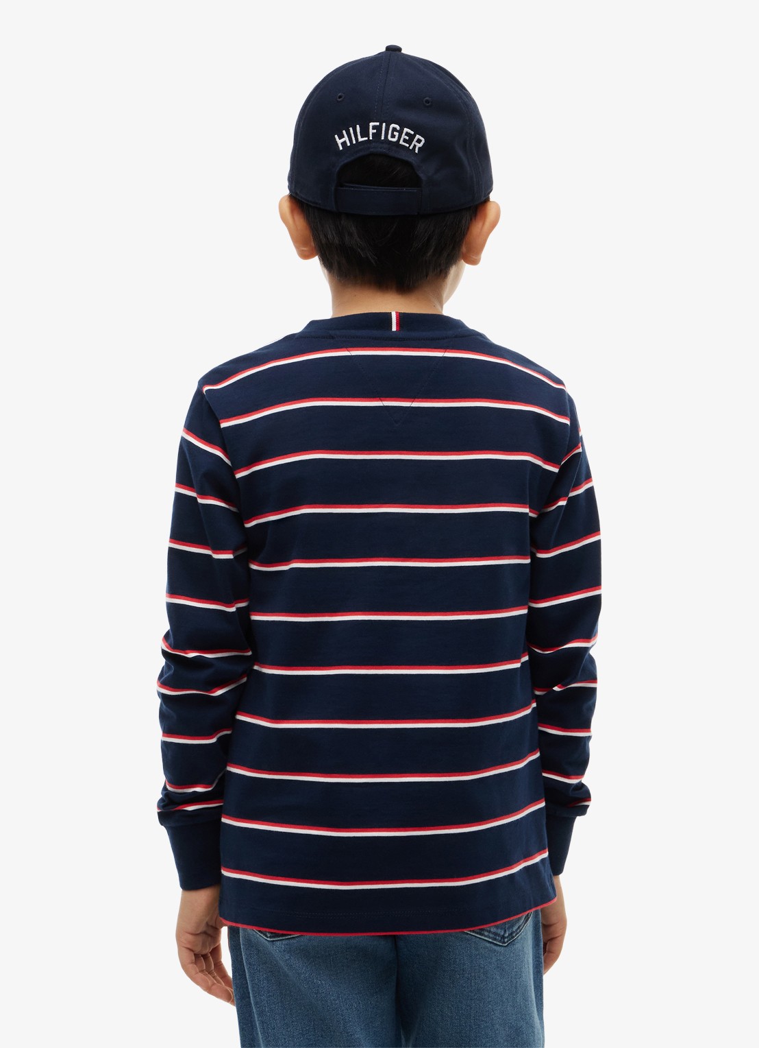 Tommy Hilfiger Longsleeve met streepdessin en logo  - achterkant 5 donkerblauw
