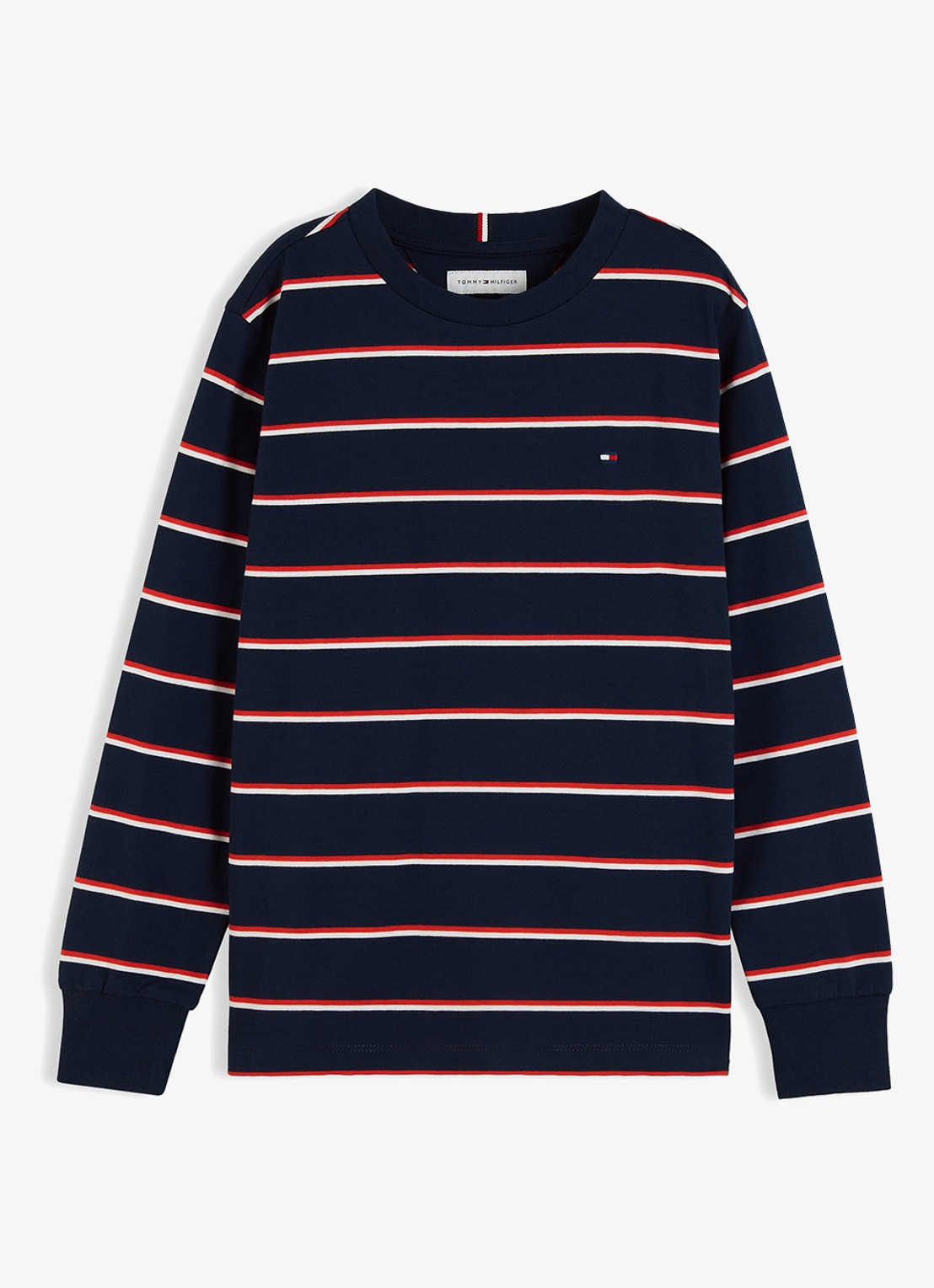 Tommy Hilfiger Longsleeve met streepdessin en logo  - voorkant 3 donkerblauw