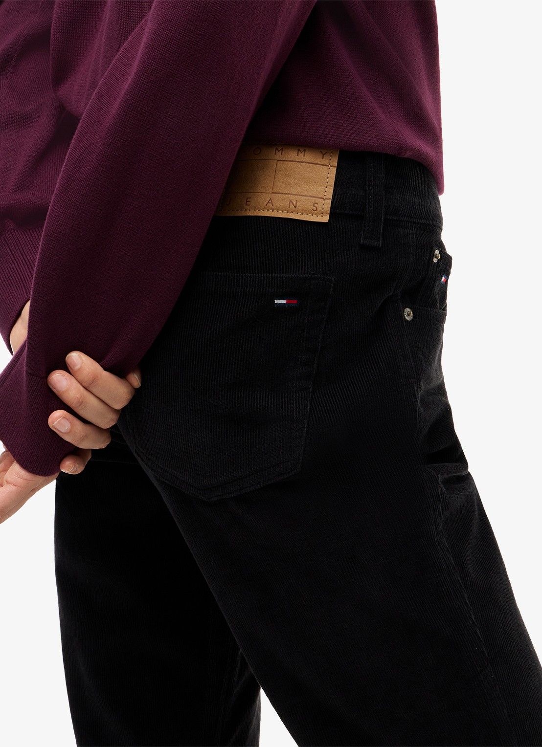 Tommy Hilfiger Low waist flared fit broek van corduroy  - detail 5 zwart