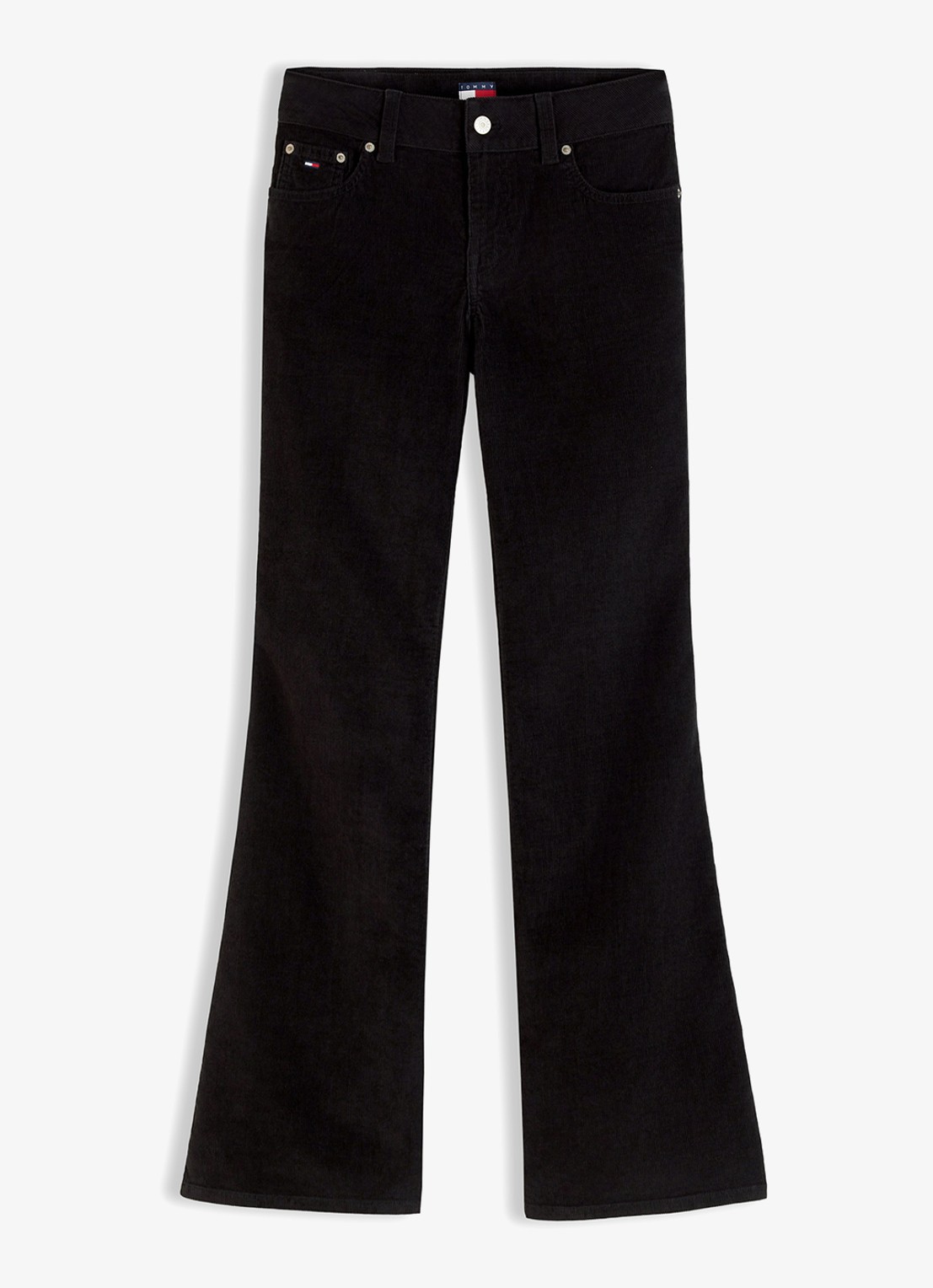 Tommy Hilfiger Low waist flared fit broek van corduroy  - voorkant zwart