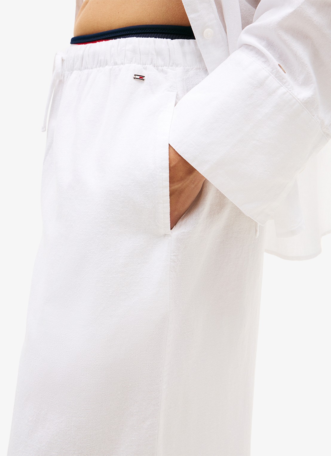 Tommy Hilfiger Low waist wide fit palazzo broek met logo - detail 5 wit