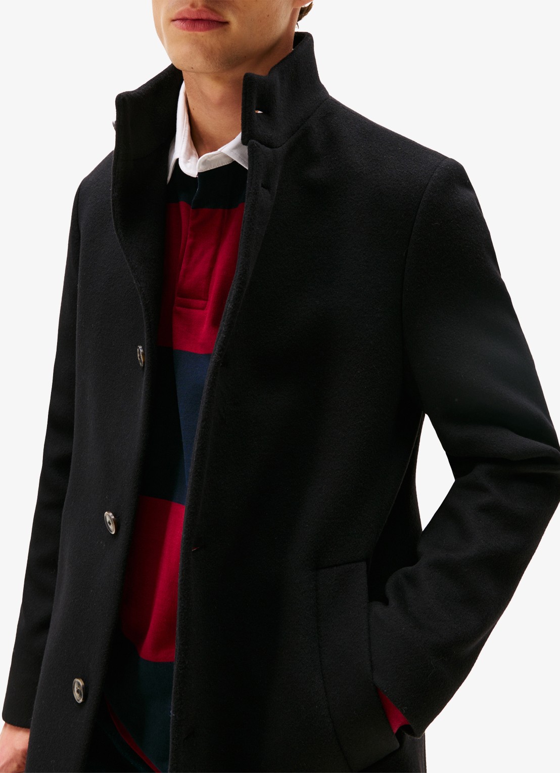 Tommy Hilfiger Mantel in wolblend met steekzakken - detail 2 zwart