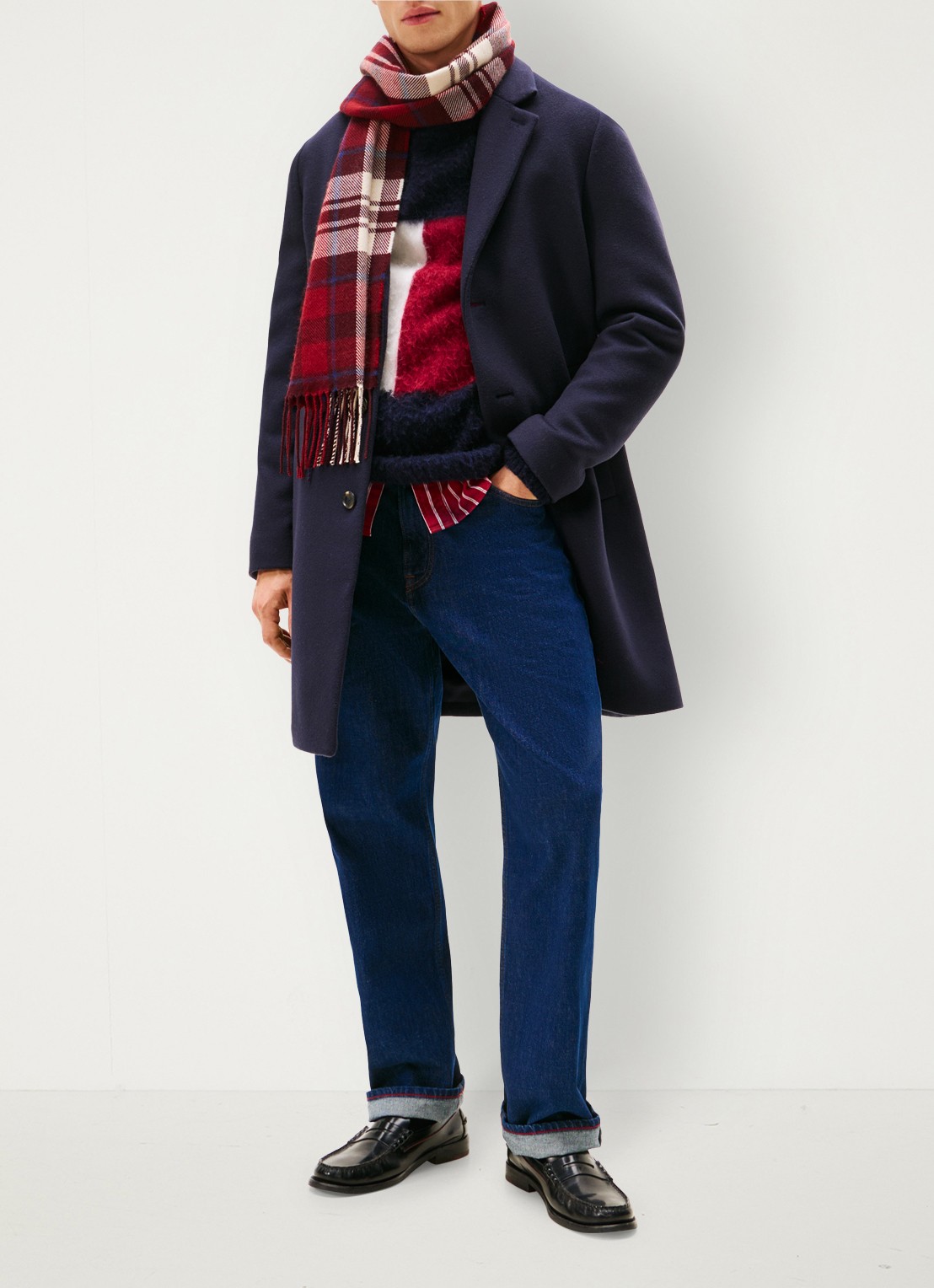 Tommy Hilfiger Mantel in wolblend met steekzakken - voorkant 4 donkerblauw
