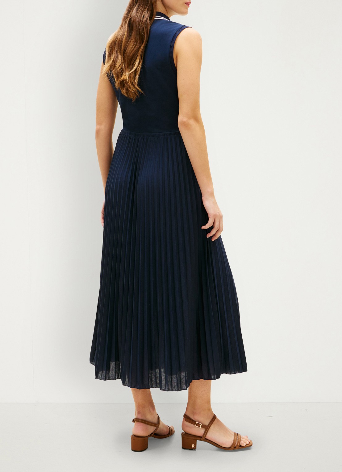 Tommy Hilfiger Maxi jurk met plissé - achterkant 3 donkerblauw