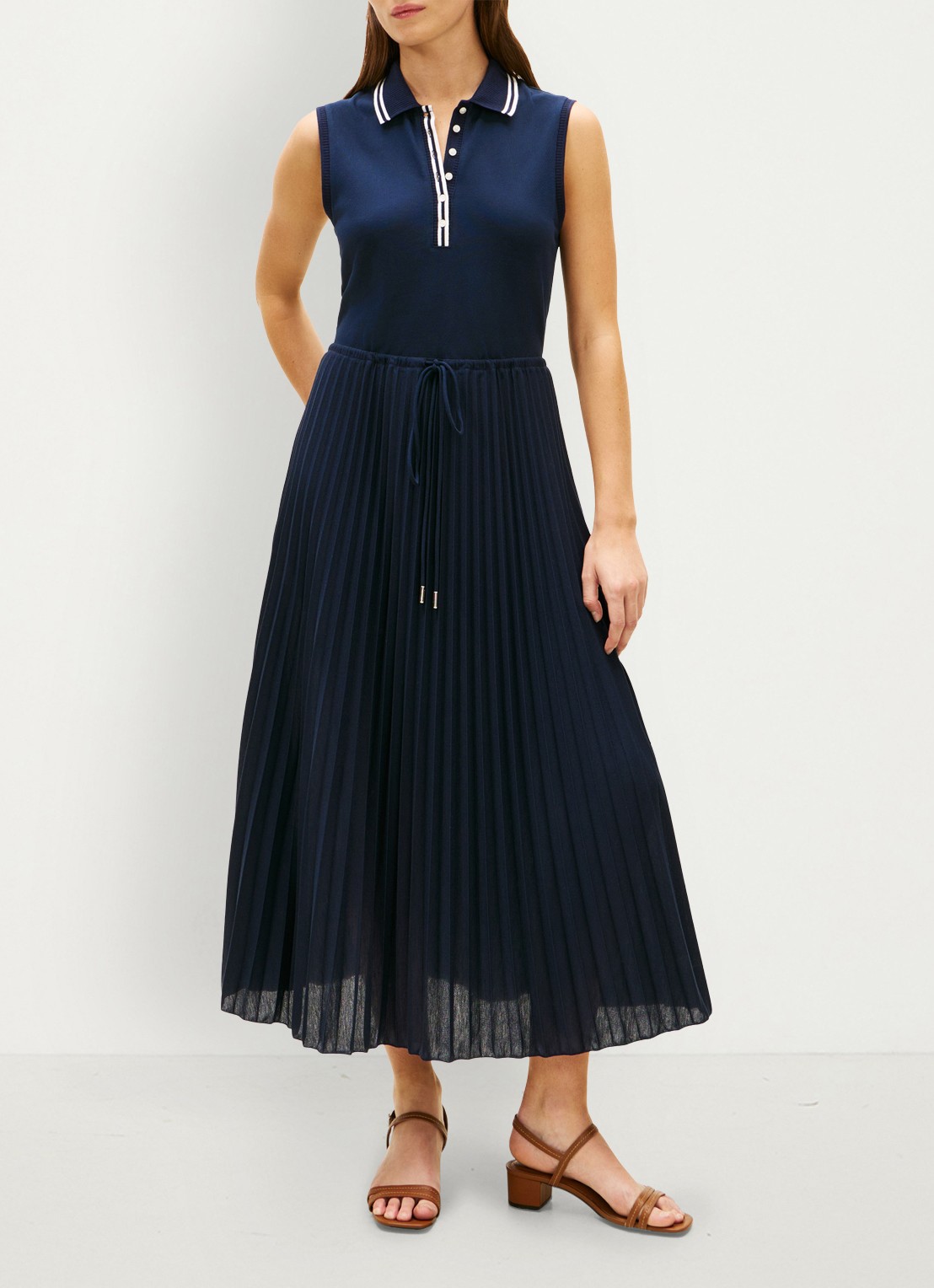 Tommy Hilfiger Maxi jurk met plissé - voorkant 2 donkerblauw