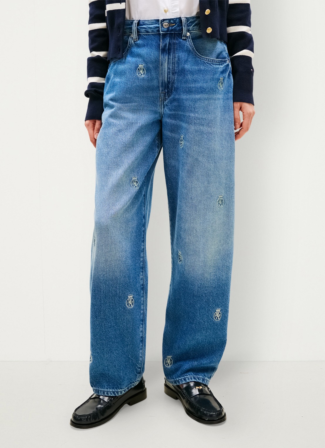 Tommy Hilfiger Mid waist straight fit jeans met logoprint - detail denim