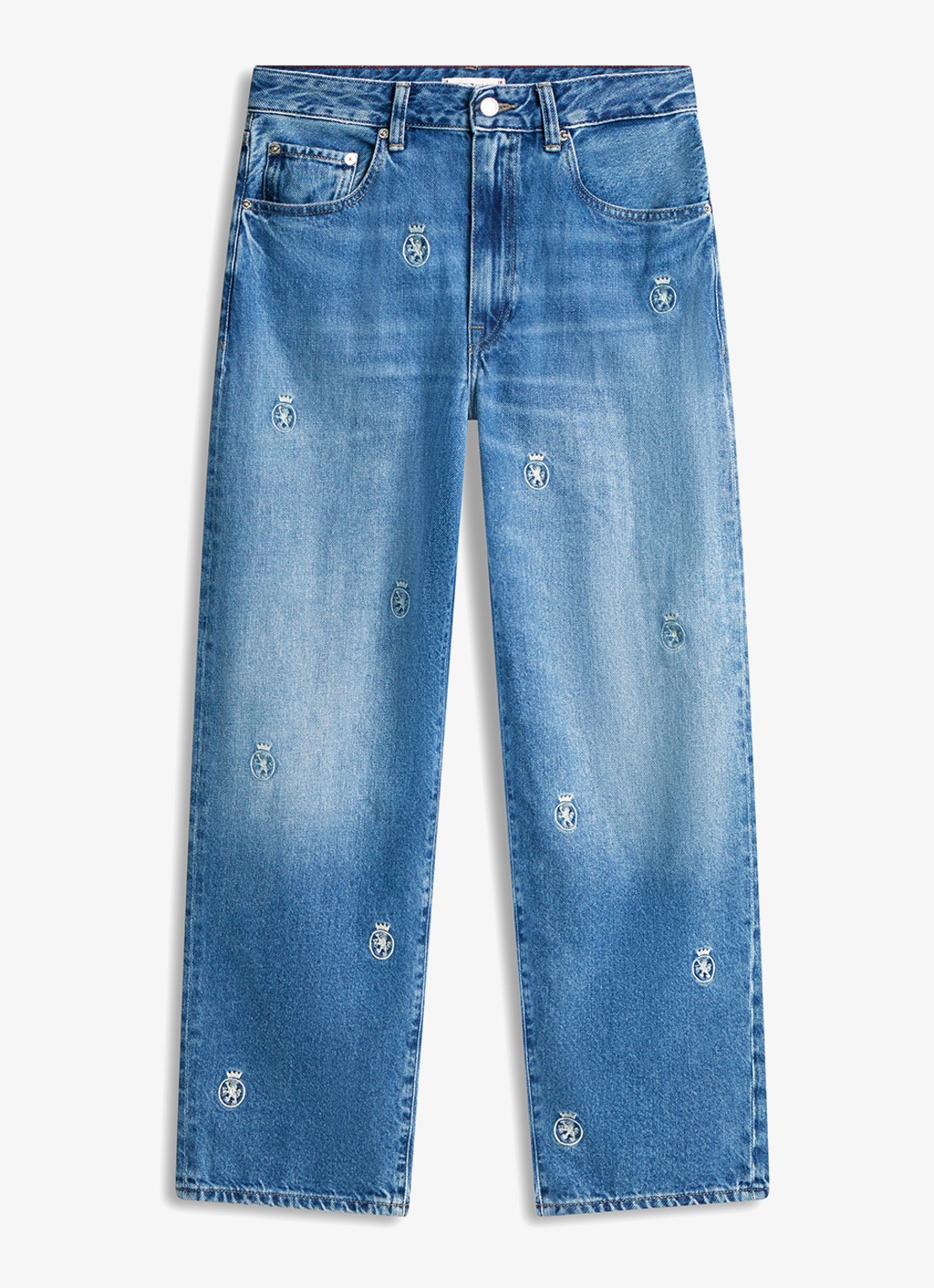 Tommy Hilfiger Mid waist straight fit jeans met logoprint - voorkant 3 denim