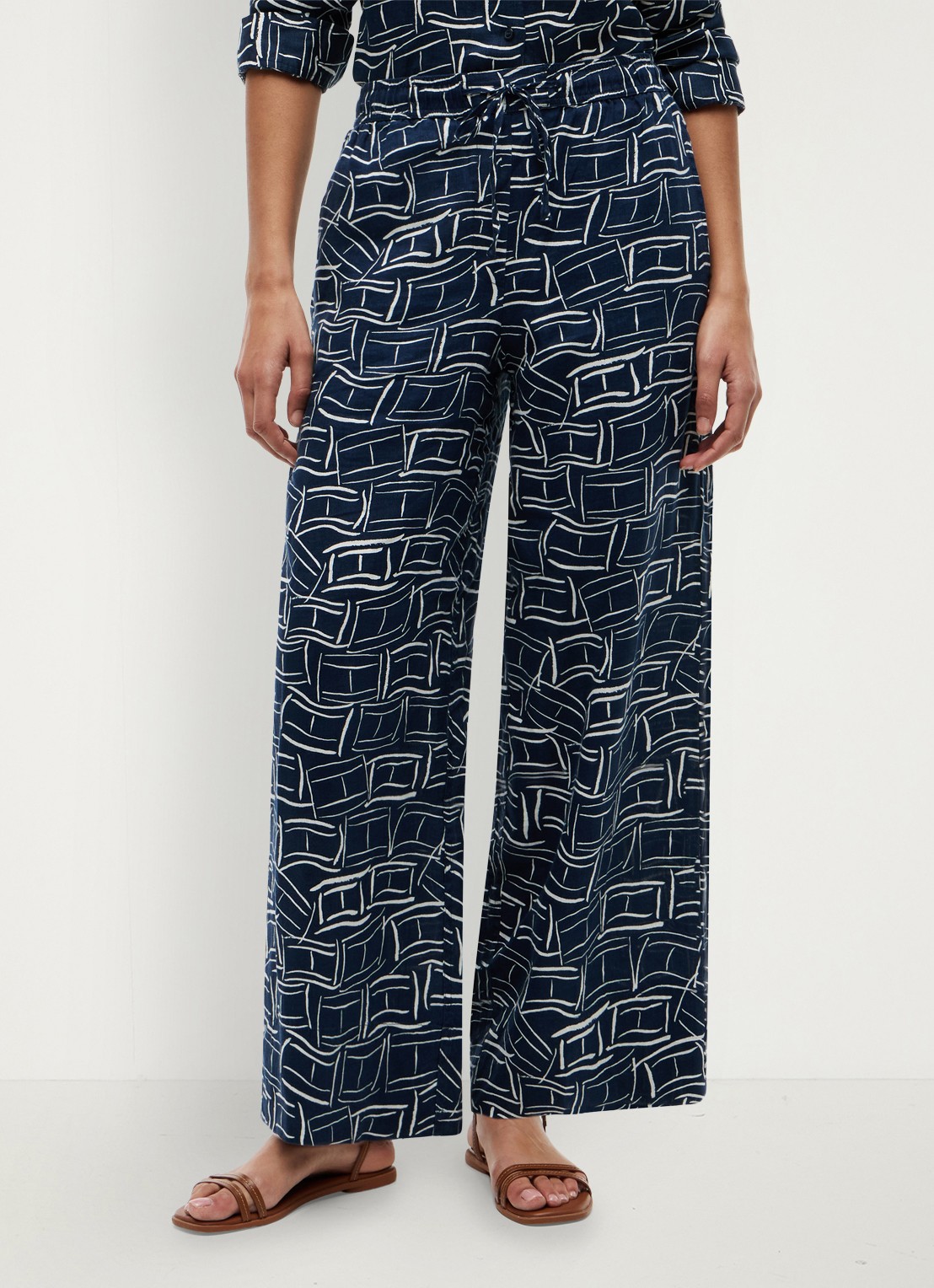 Tommy Hilfiger Mid waist wide fit palazzo broek van linnen - detail 4 donkerblauw