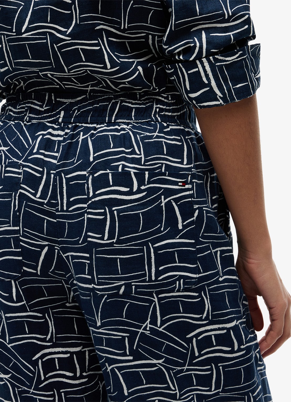 Tommy Hilfiger Mid waist wide fit palazzo broek van linnen - detail 5 donkerblauw