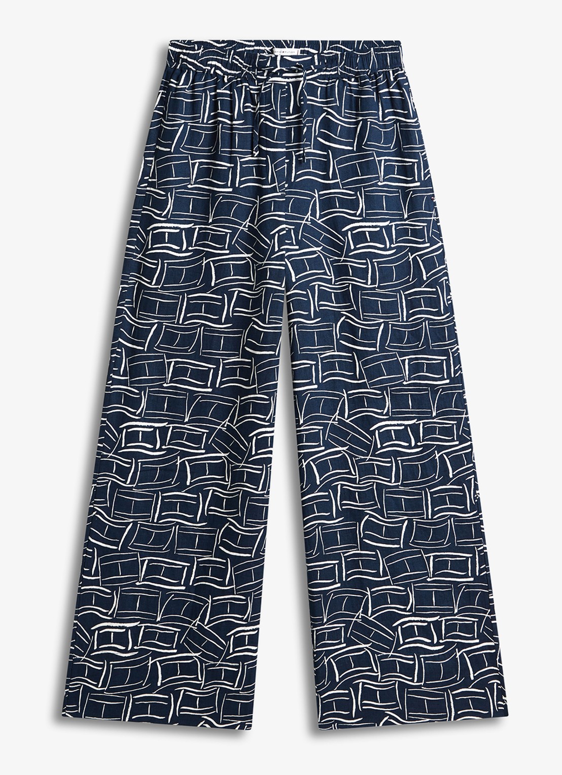 Tommy Hilfiger Mid waist wide fit palazzo broek van linnen - voorkant donkerblauw