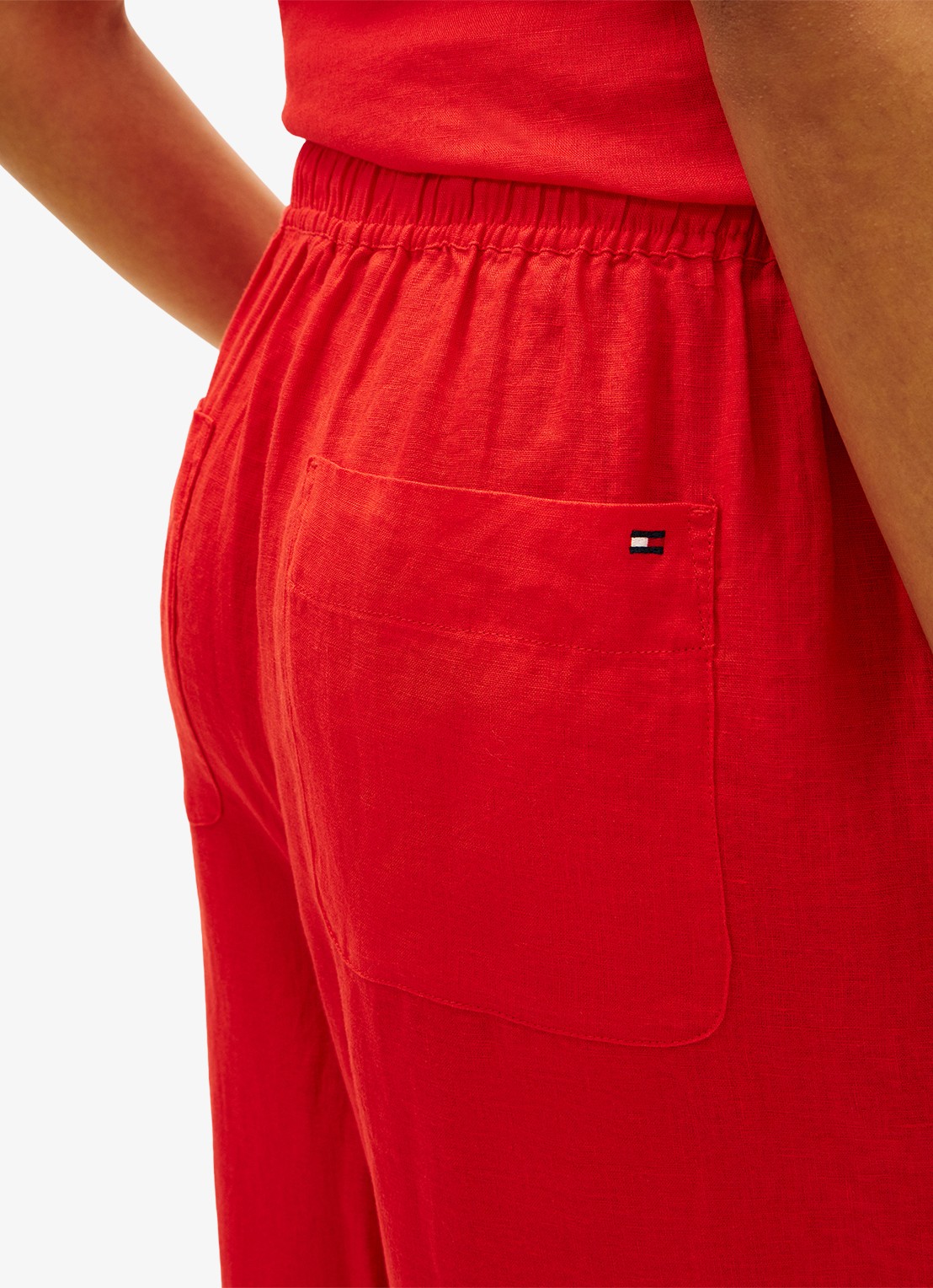 Tommy Hilfiger Mid waist wide fit palazzo broek van linnen - detail 5 koraalrood