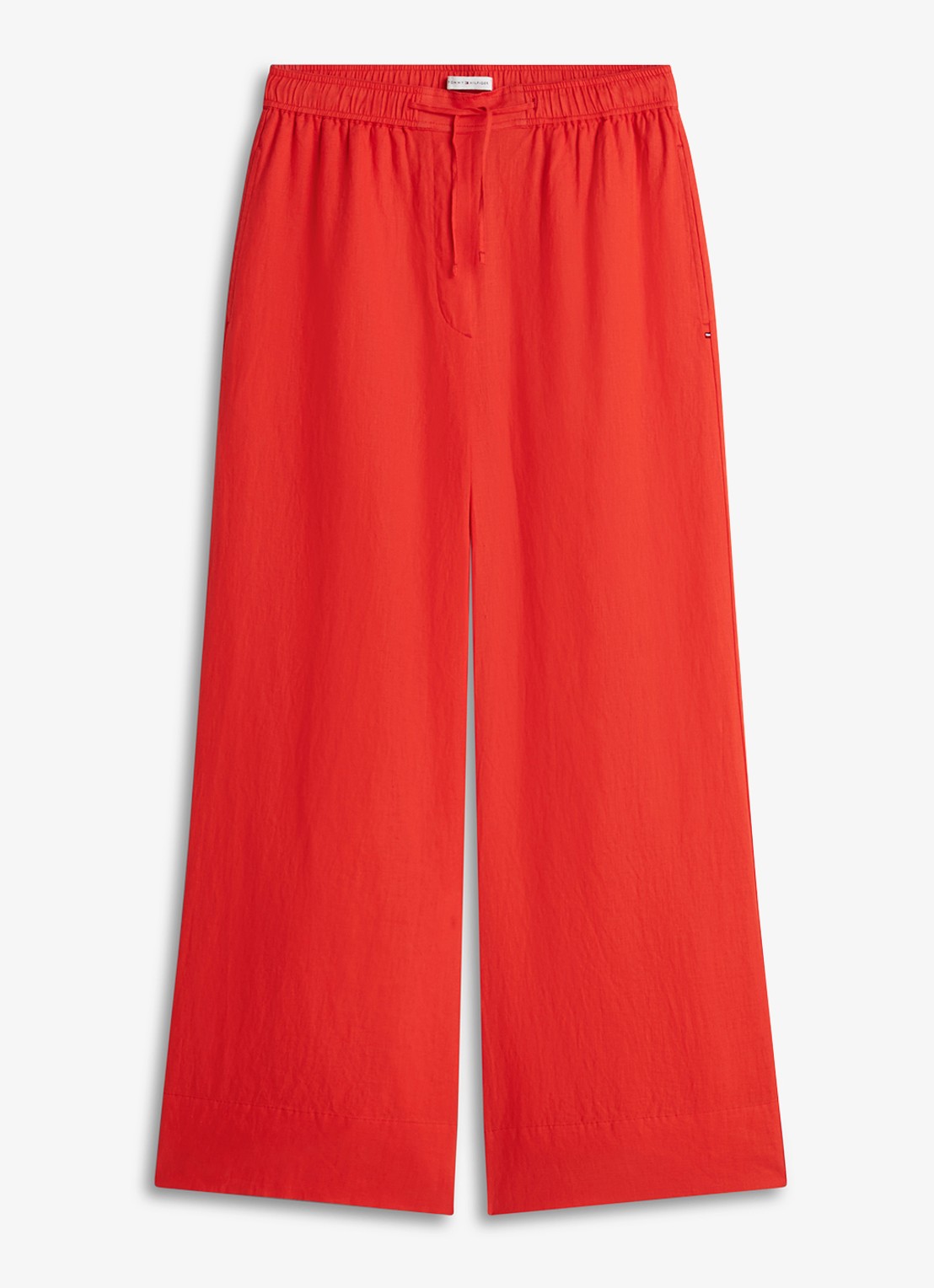 Tommy Hilfiger Mid waist wide fit palazzo broek van linnen - voorkant 2 koraalrood