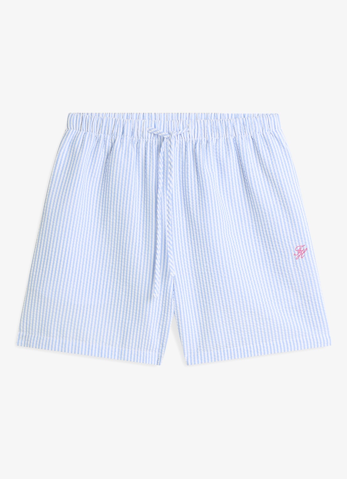 Tommy Hilfiger Mid waist wide fit strandshort met streepprint - voorkant 2 lichtblauw