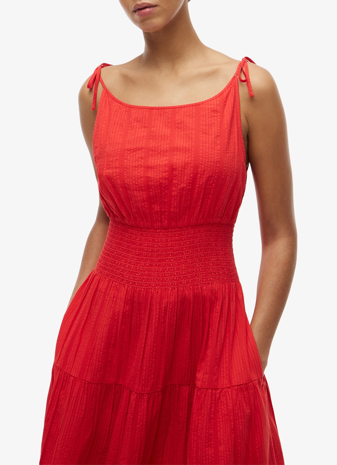 Tommy Hilfiger Midi jurk in katoenblend - detail rood