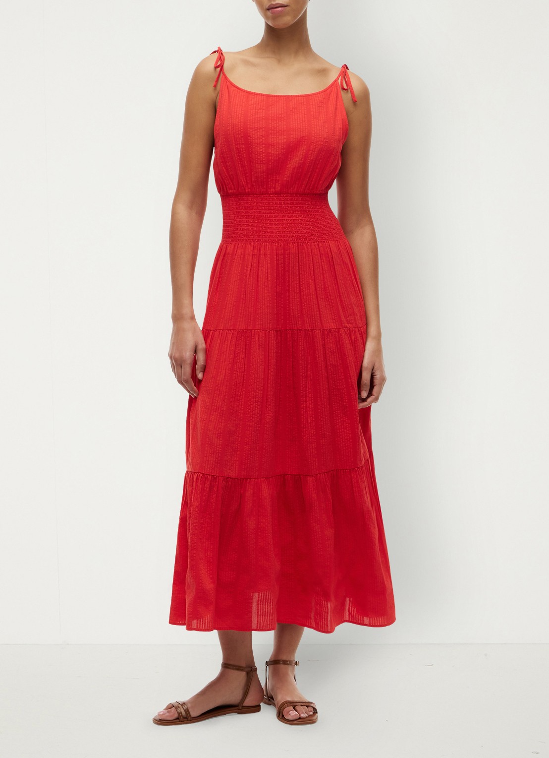 Tommy Hilfiger Midi jurk in katoenblend - voorkant 5 rood