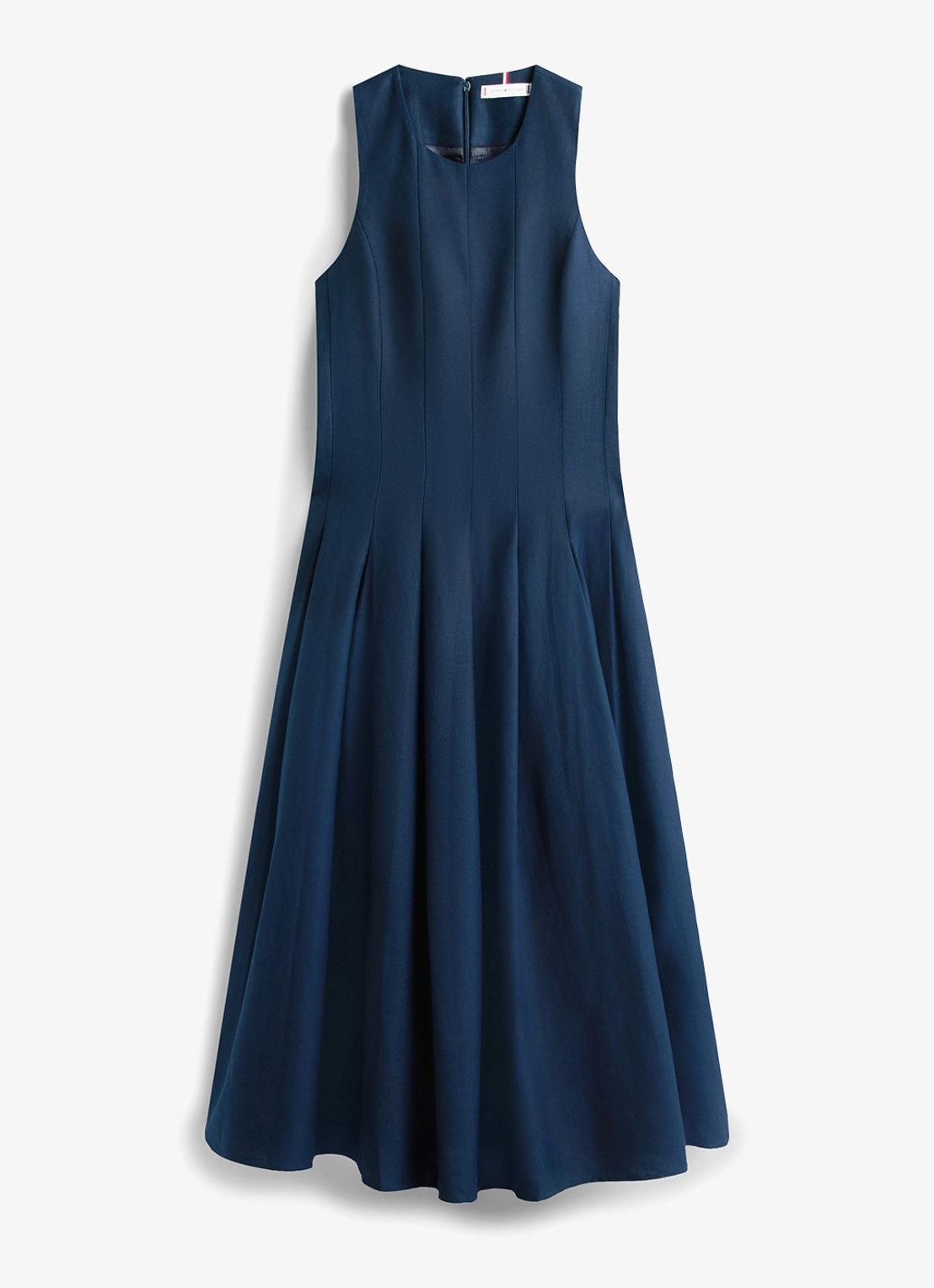 Tommy Hilfiger Midi jurk in linnenblend met plooien - voorkant 4 blauw