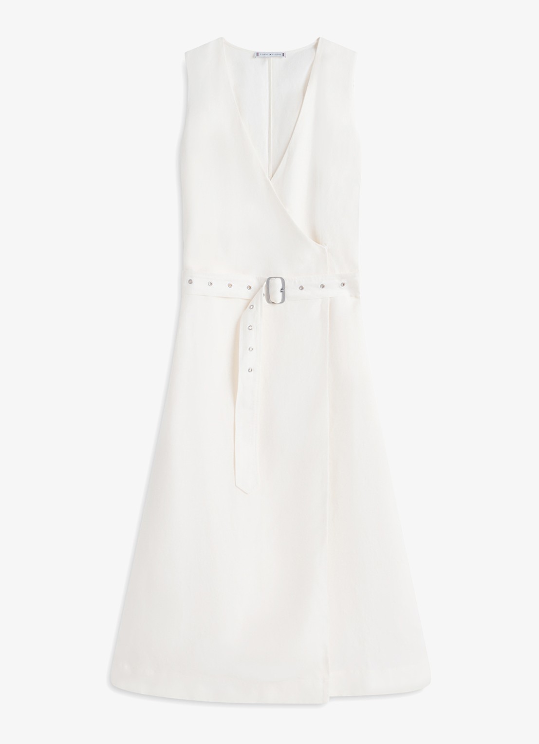 Tommy Hilfiger Midi jurk met ceintuur - voorkant 4 wit