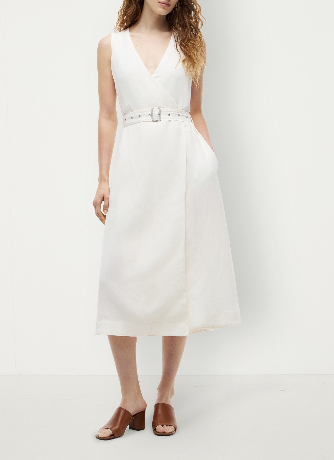 Tommy Hilfiger Midi jurk met ceintuur - voorkant 5 wit