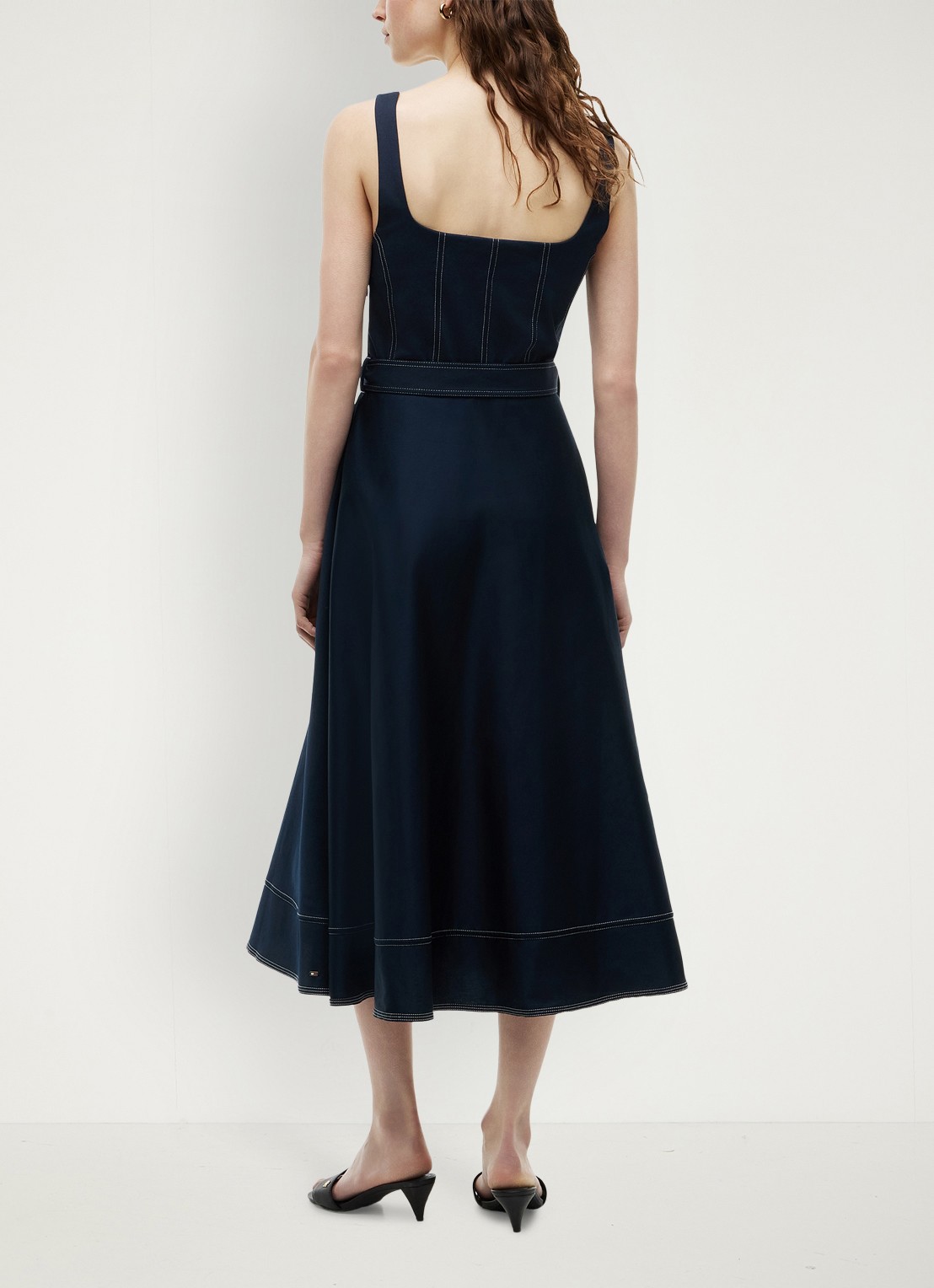 Tommy Hilfiger Midi jurk met ceintuur - achterkant 3 donkerblauw