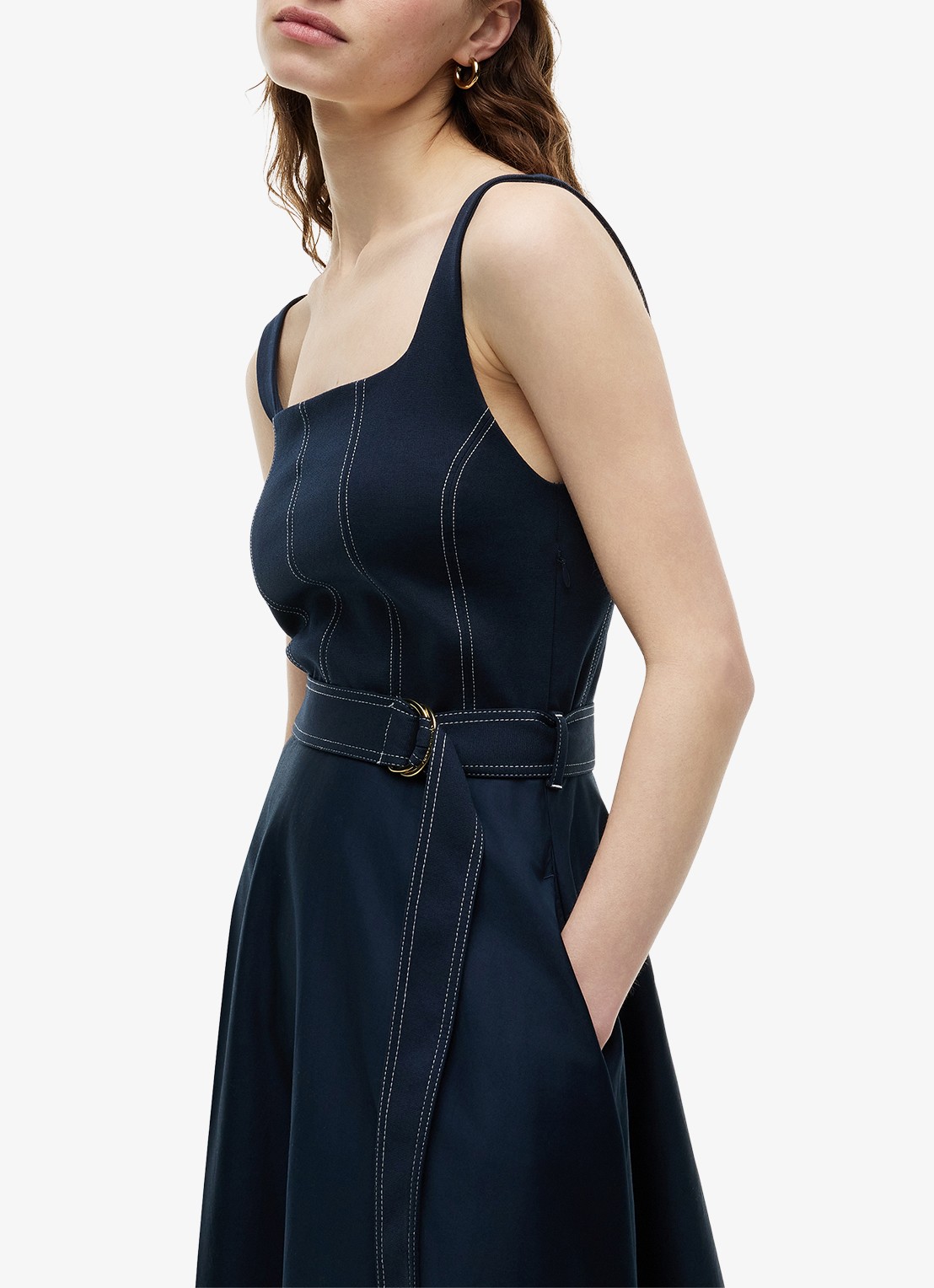 Tommy Hilfiger Midi jurk met ceintuur - detail donkerblauw