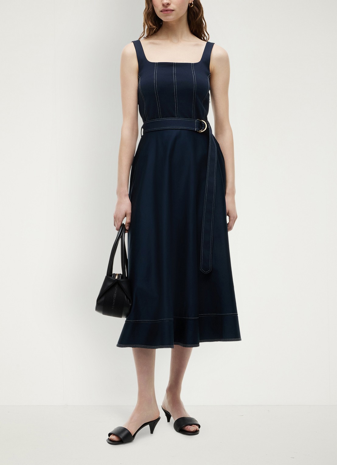 Tommy Hilfiger Midi jurk met ceintuur - voorkant 4 donkerblauw