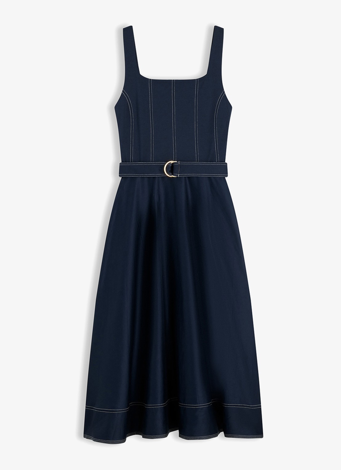 Tommy Hilfiger Midi jurk met ceintuur - voorkant 5 donkerblauw