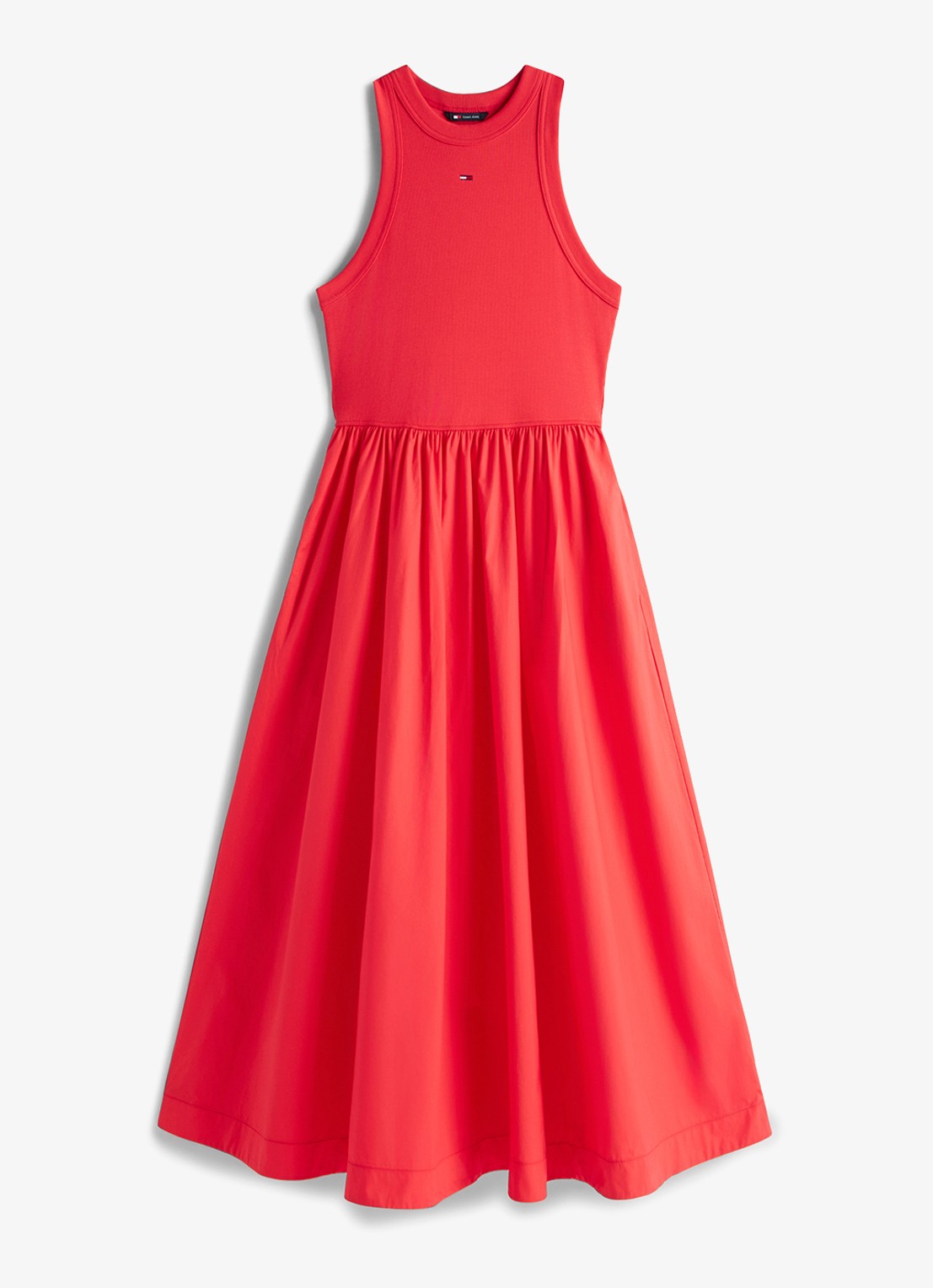 Tommy Hilfiger Midi jurk met plooien en logoborduring - voorkant red alert-xk3 / rood