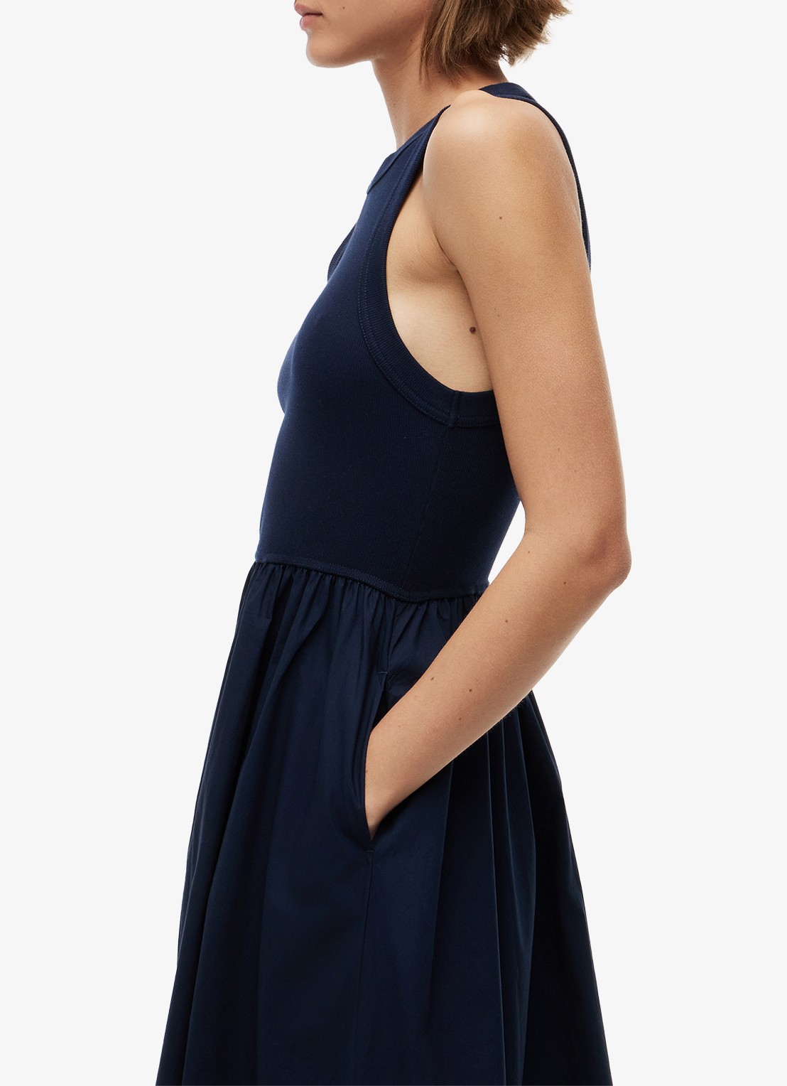 Tommy Hilfiger Midi jurk met plooien en logoborduring - detail 4 donkerblauw