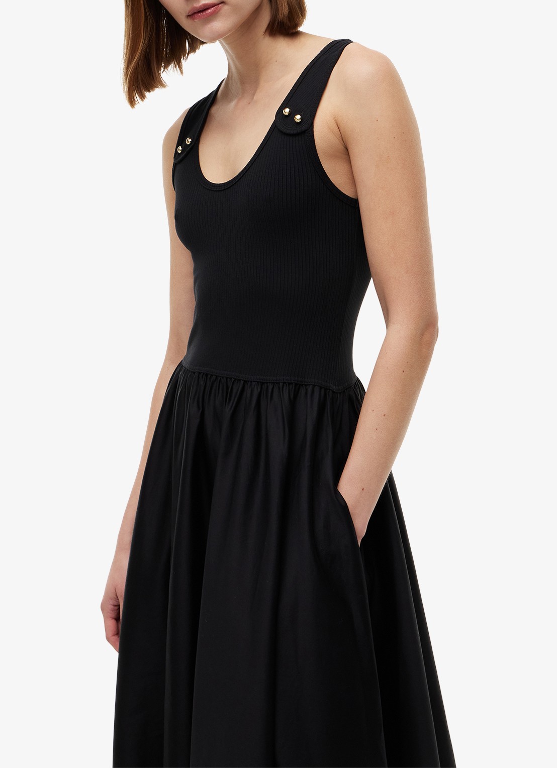Tommy Hilfiger Midi jurk met plooien - detail 5 zwart