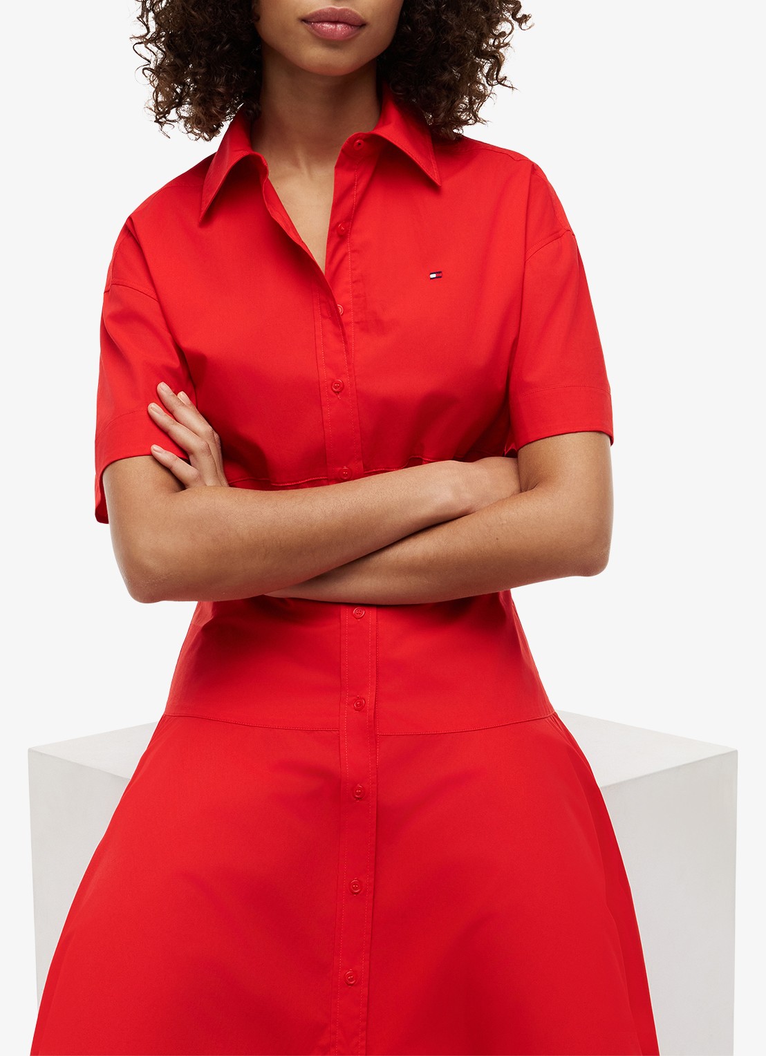 Tommy Hilfiger Midi jurk met plooien - detail 3 vuurrood