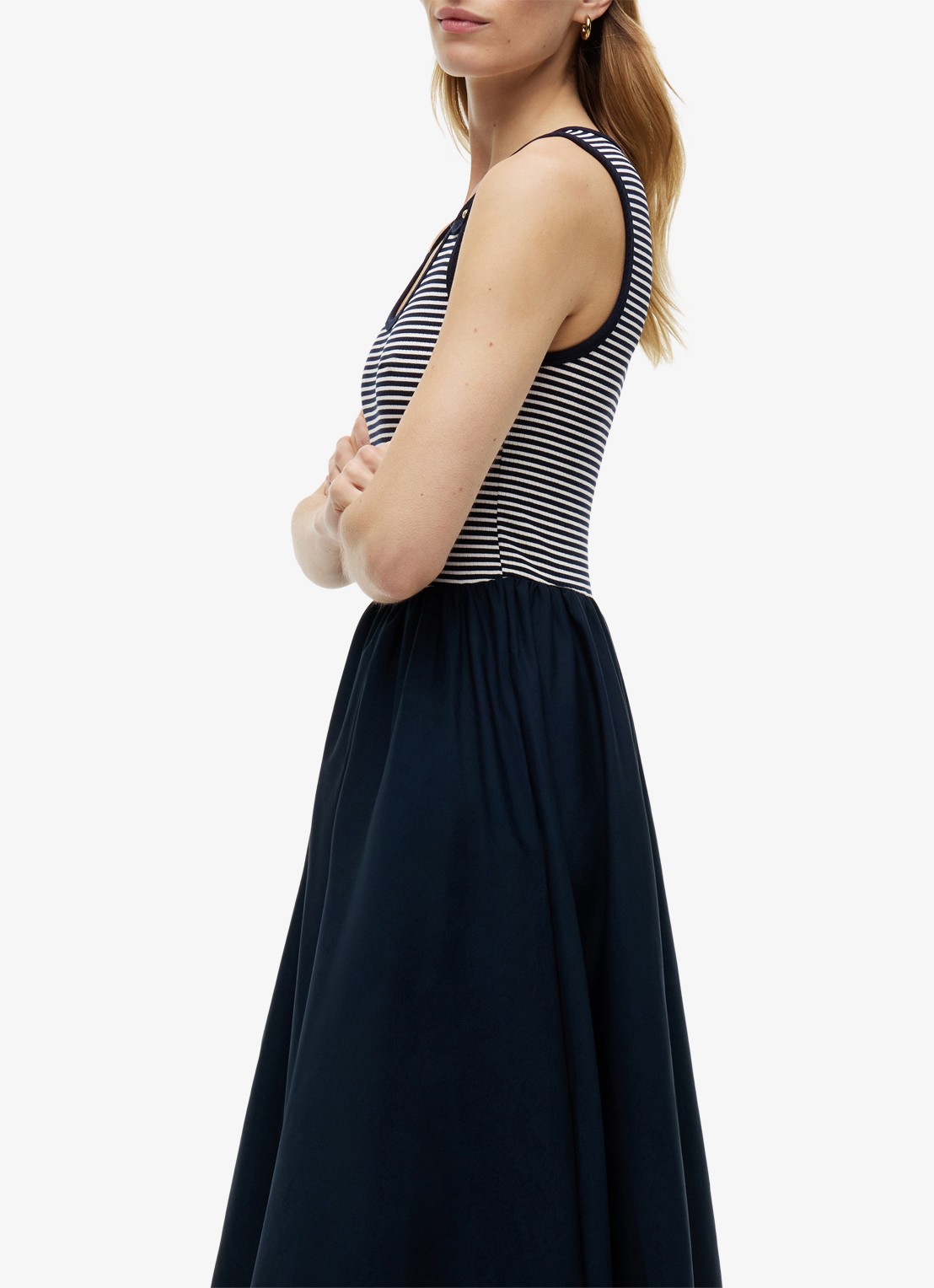 Tommy Hilfiger Midi jurk met plooien - detail 2 donkerblauw