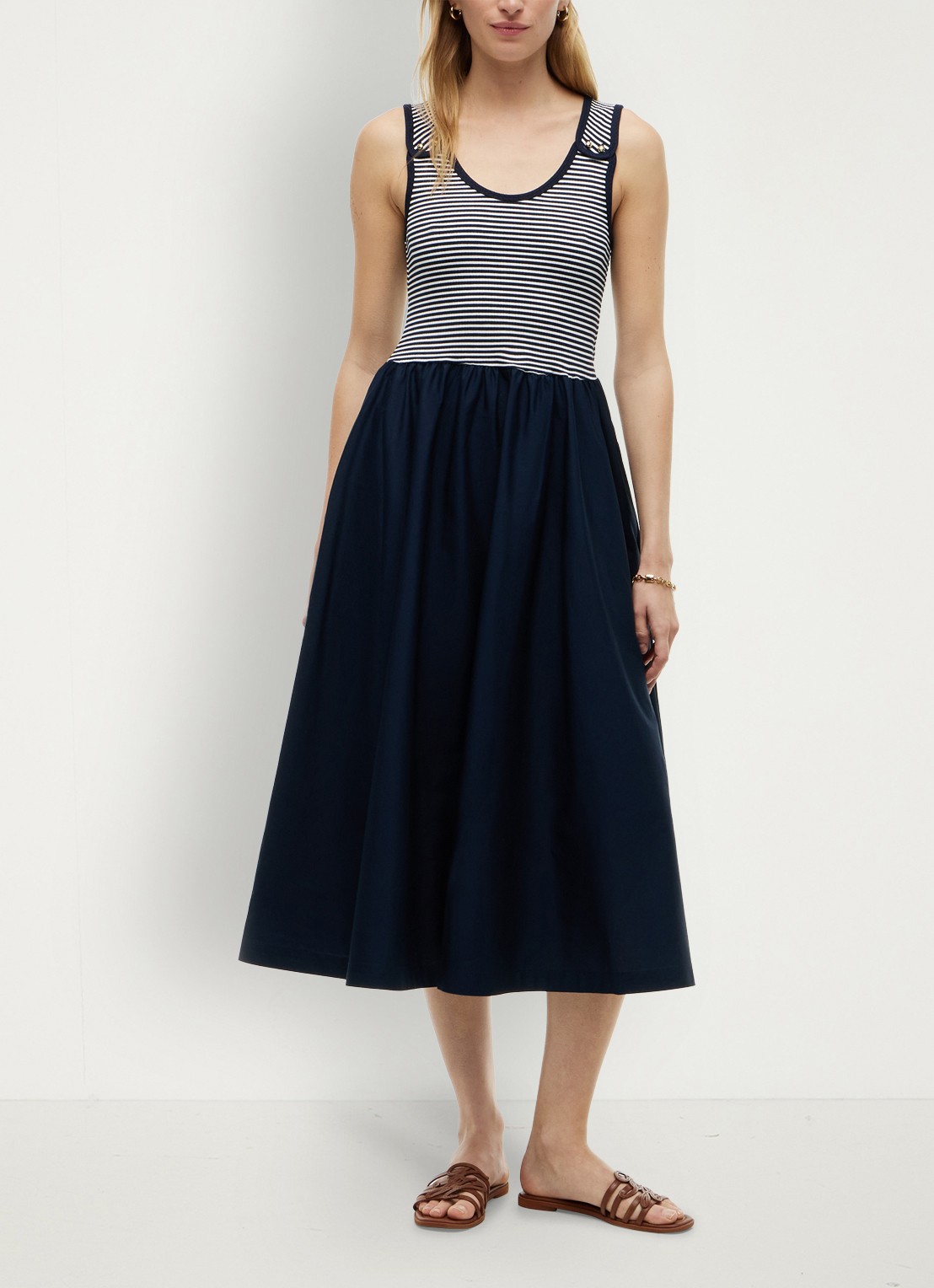 Tommy Hilfiger Midi jurk met plooien - voorkant donkerblauw