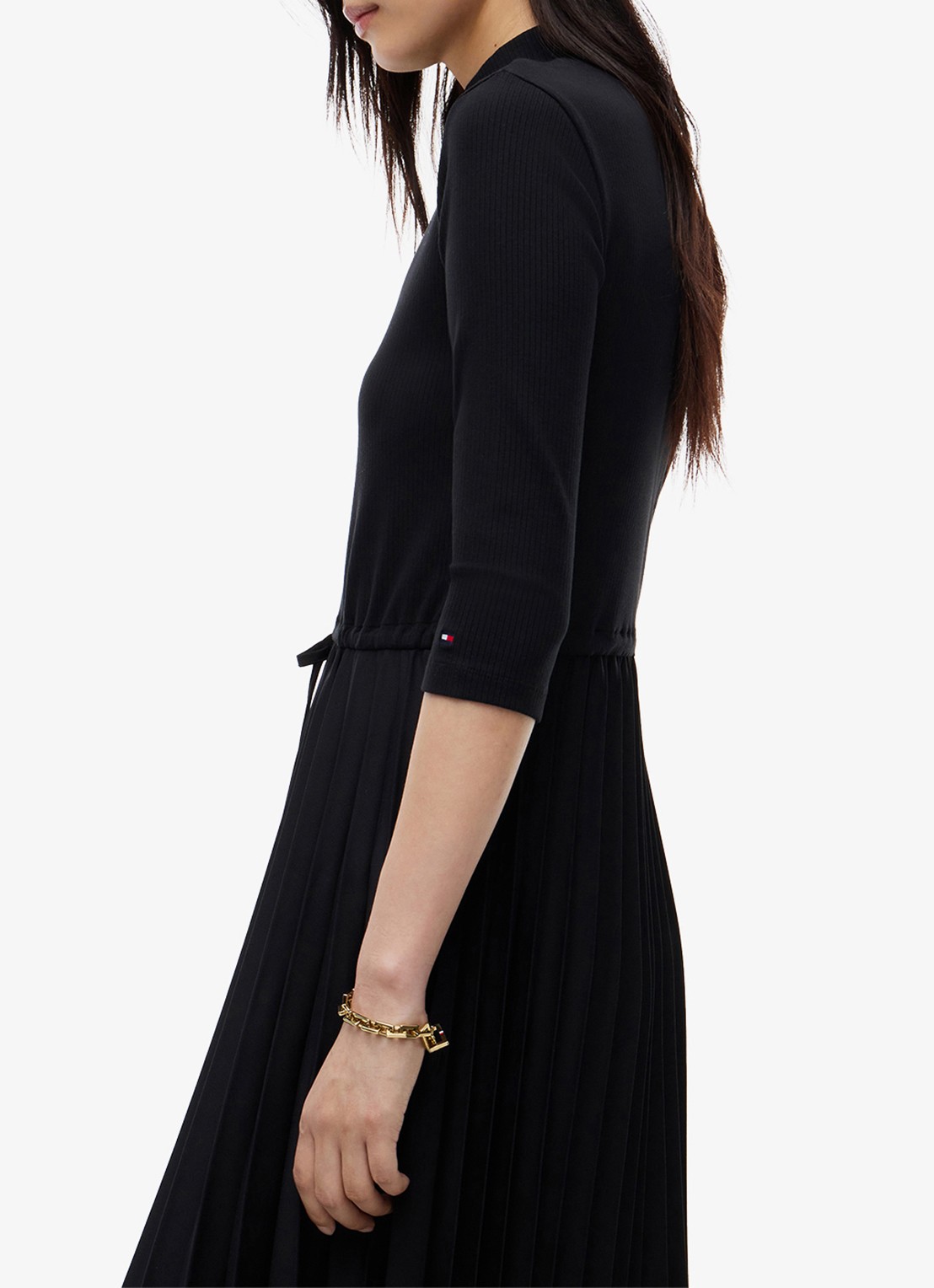 Tommy Hilfiger Midi jurk met ribstructuur en plissé - detail 2 zwart