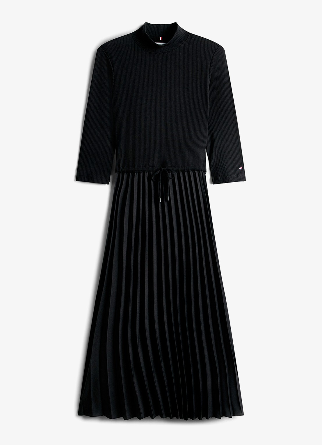Tommy Hilfiger Midi jurk met ribstructuur en plissé - voorkant 4 zwart