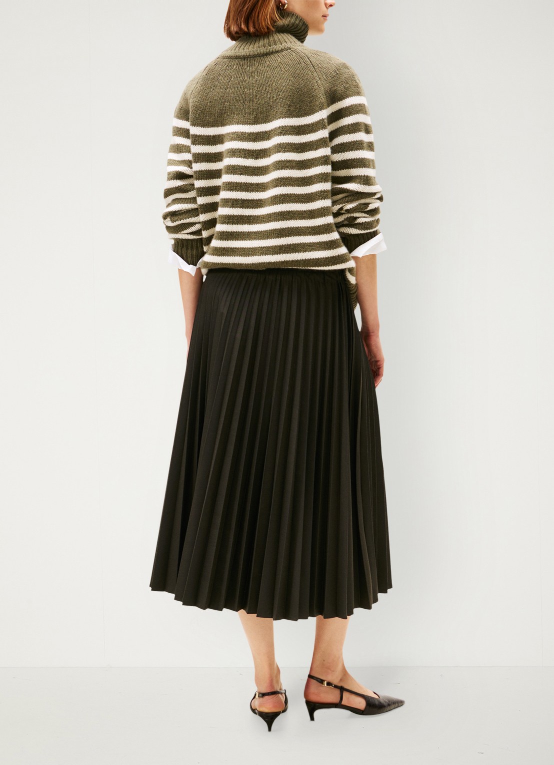 Tommy Hilfiger Midi rok met plissé - achterkant legergroen