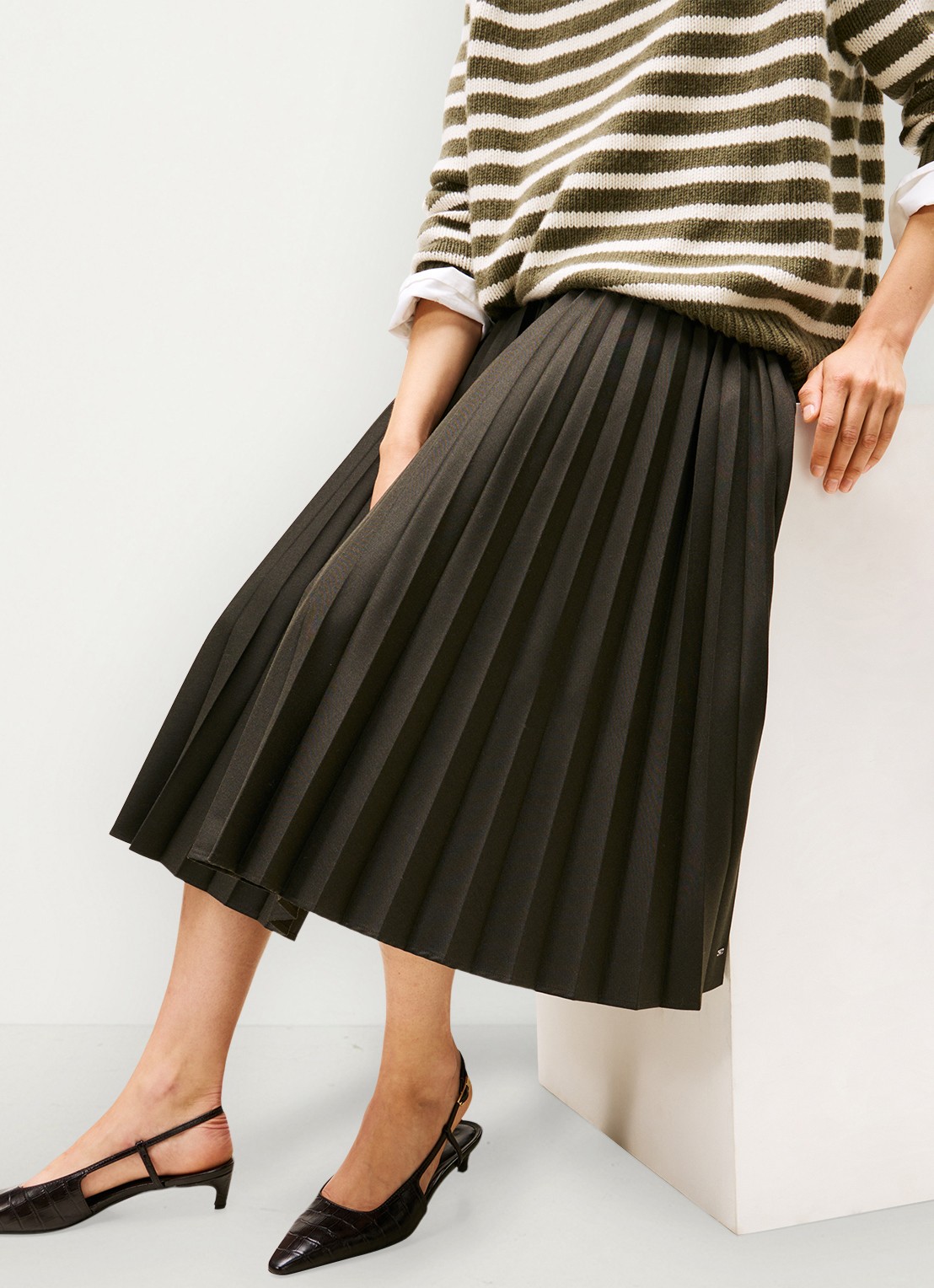 Tommy Hilfiger Midi rok met plissé - detail 5 legergroen