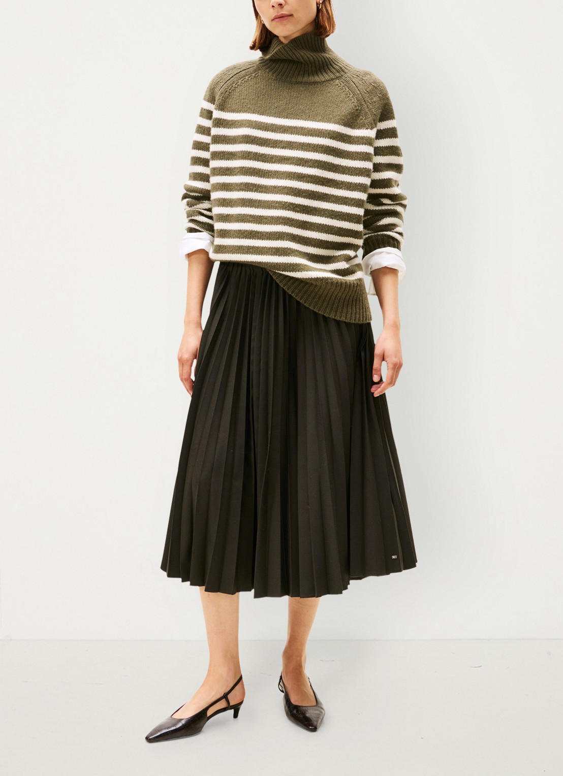 Tommy Hilfiger Midi rok met plissé - voorkant 3 legergroen