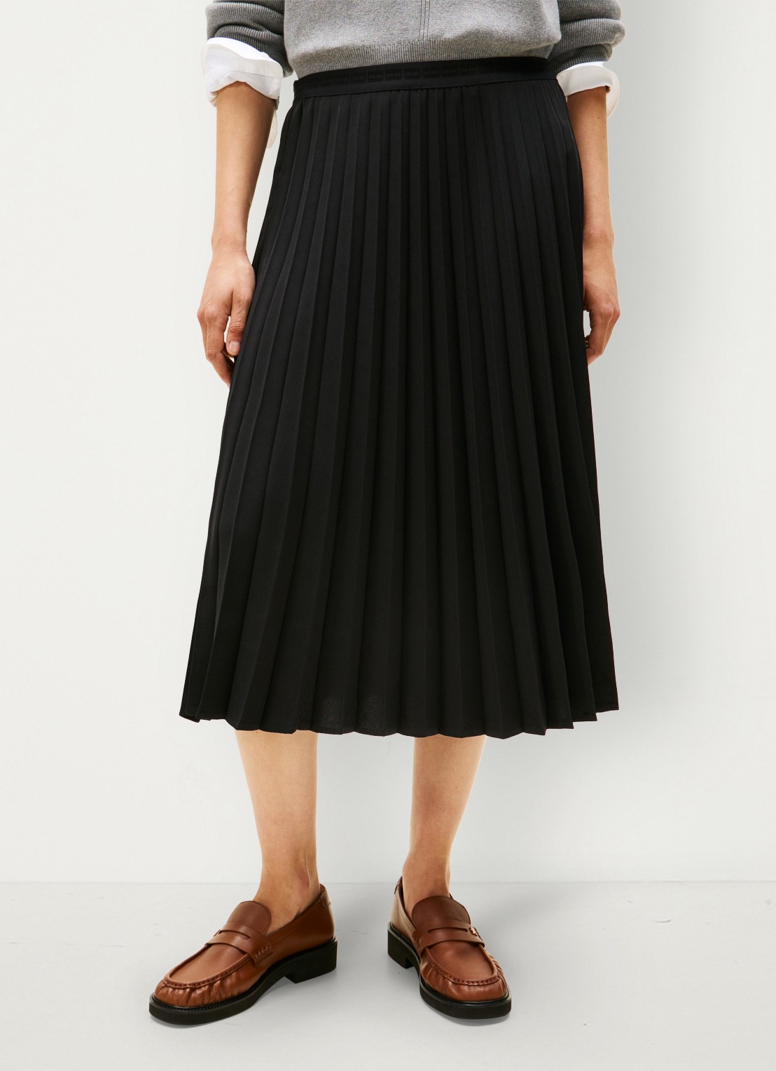 Tommy Hilfiger Midi rok met plissé - detail 2 zwart