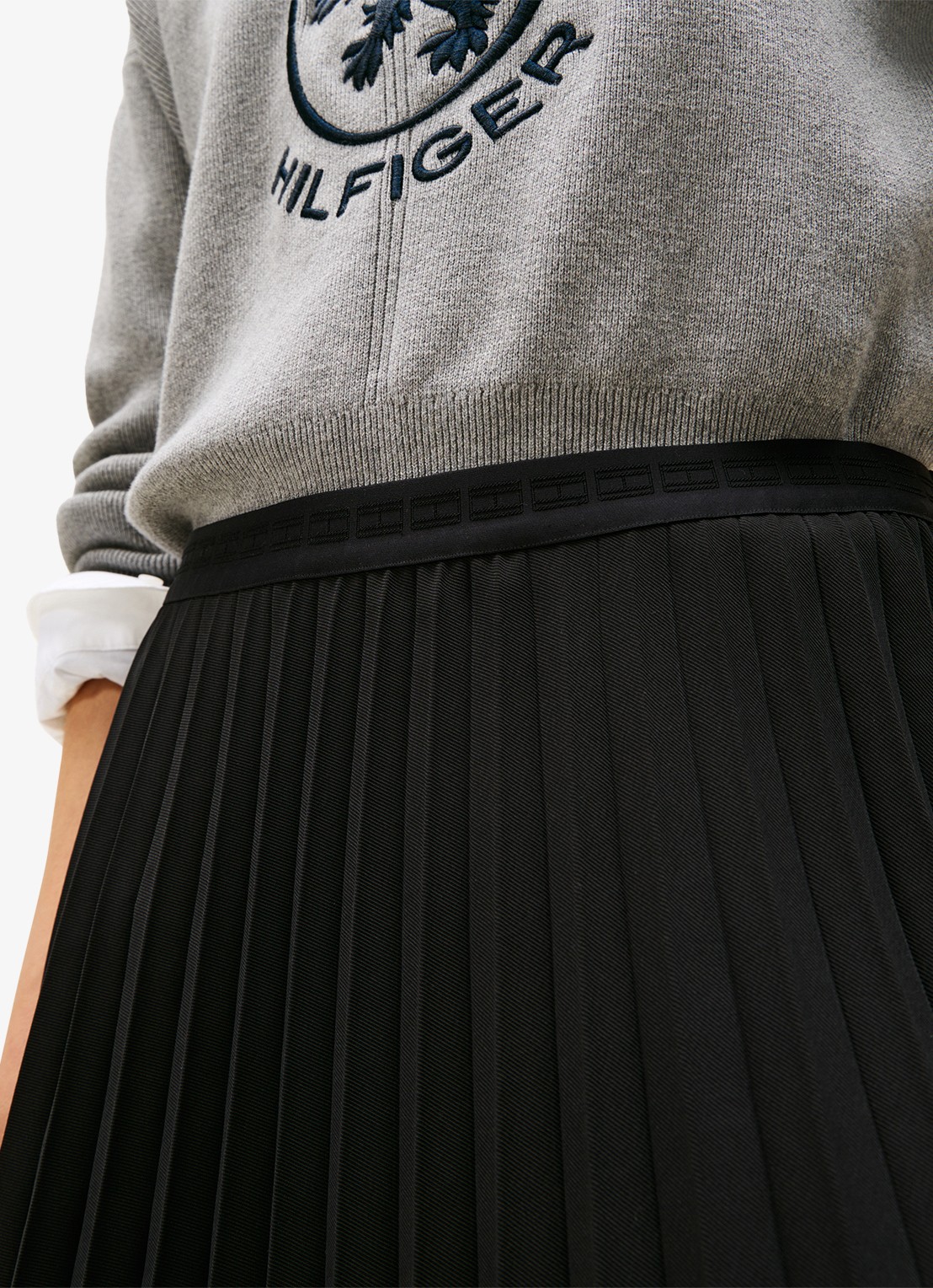 Tommy Hilfiger Midi rok met plissé - detail 3 zwart